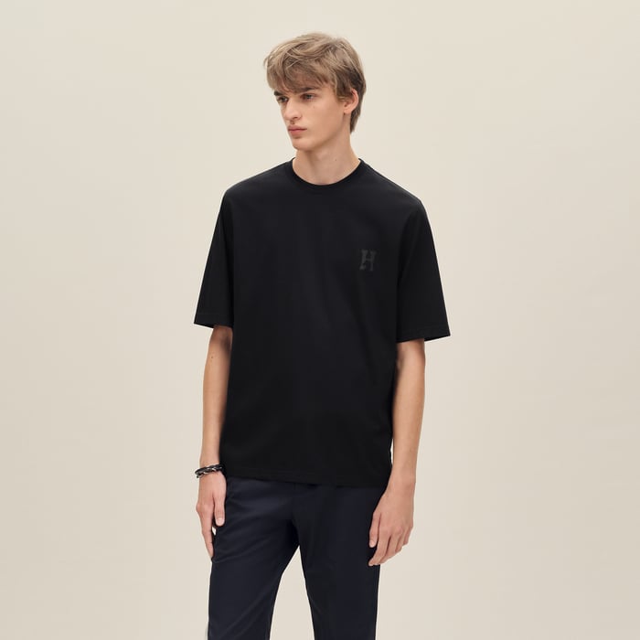 Noir "H'Cheval" T-shirt With Leather Detail