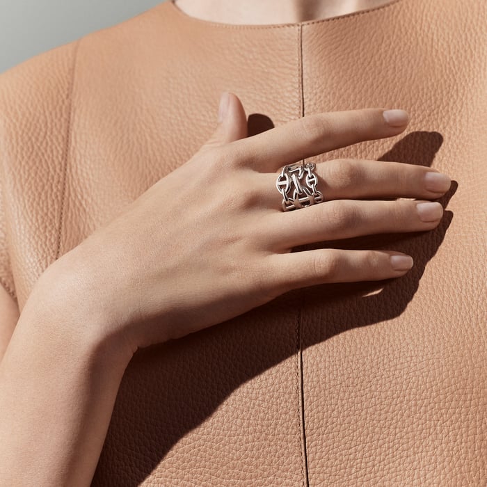 Sans Coloris Chaine d'Ancre Enchainee Ring, Large Model