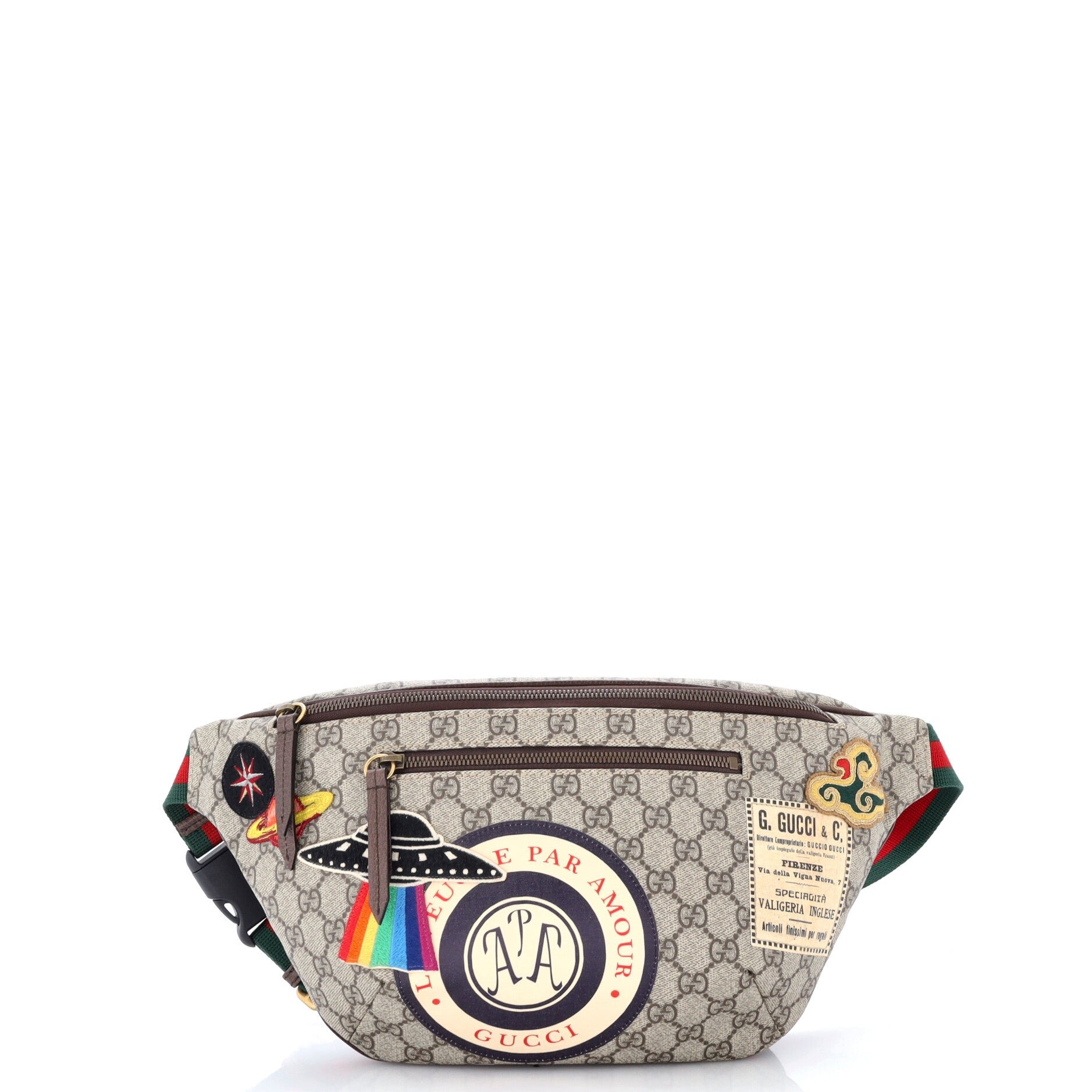 Courrier Zip Belt Bag GG Coated Canvas with Applique