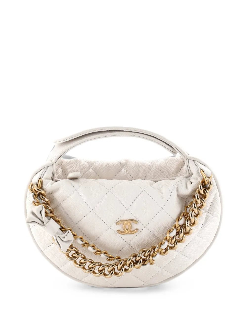 Double Chain Bow Pouch Quilted Caviar Mini hobo bag
