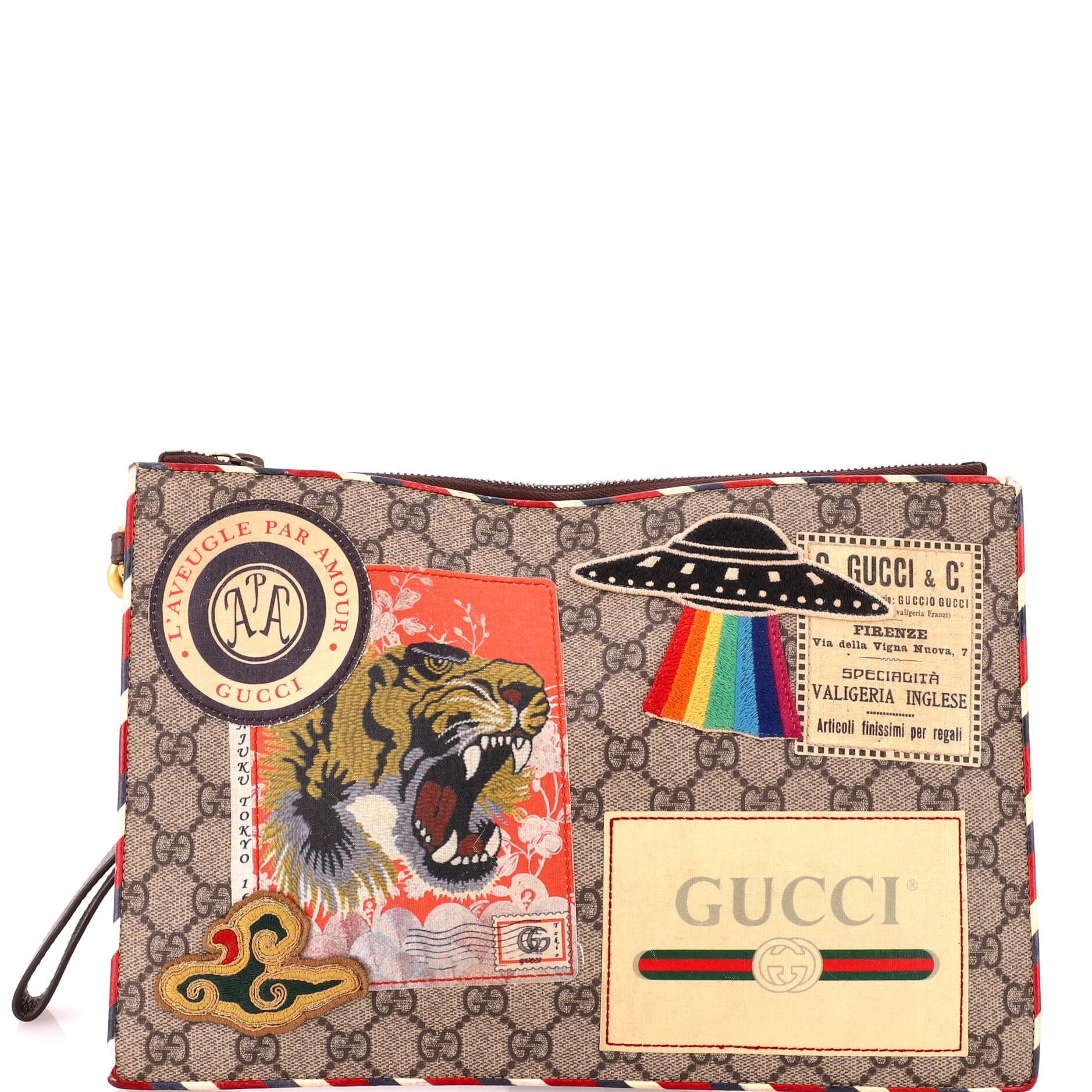 Courrier Pouch GG Coated Canvas with Applique