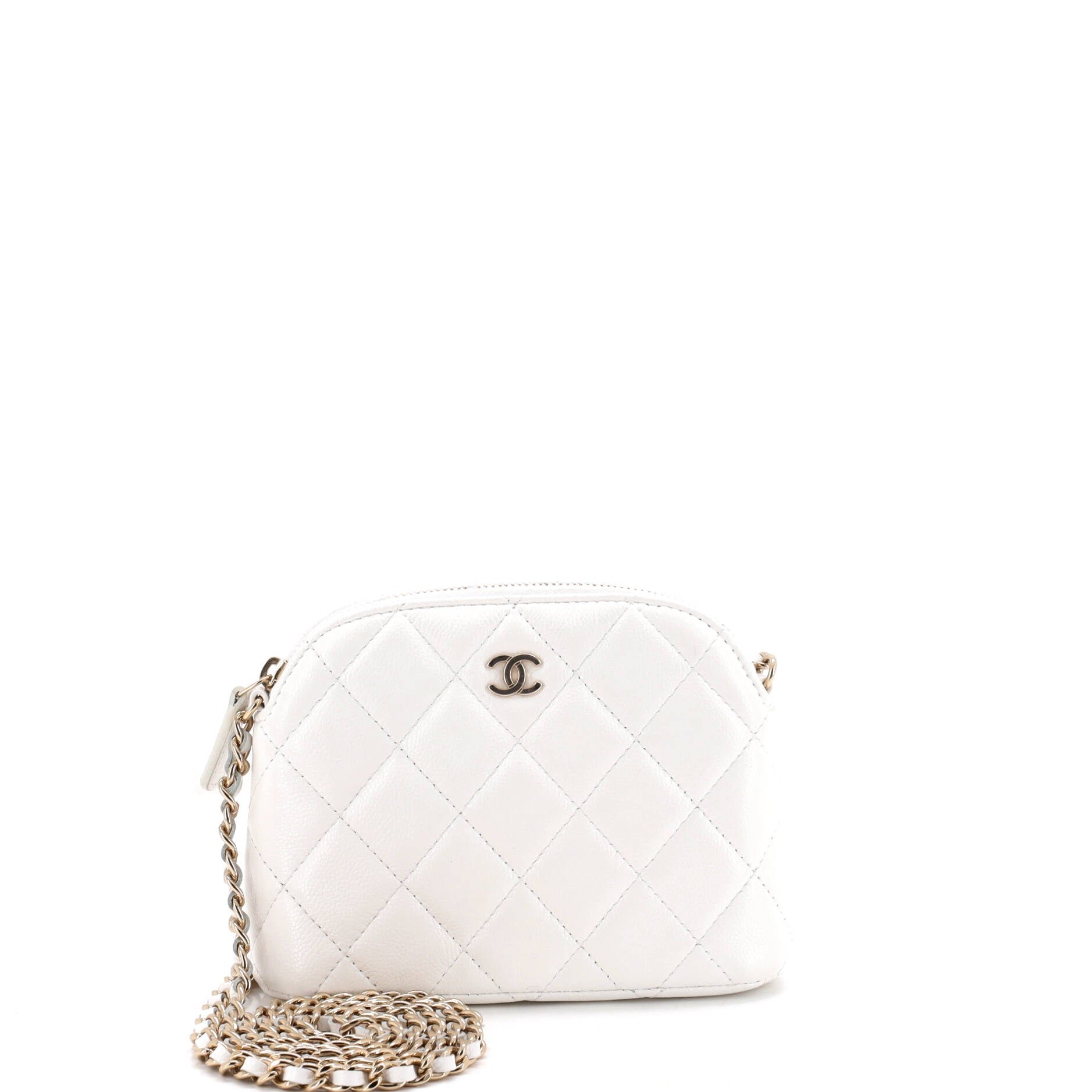 CC Dome Zip Clutch with Chain Quilted Caviar Mini