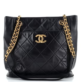 Chanel CC Front Pocket Shopping Tote Quilted Calfskin Small