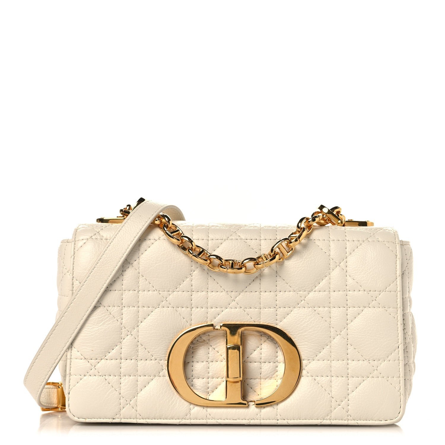 Dior Grained Calfskin Cannage Small Caro Bag White