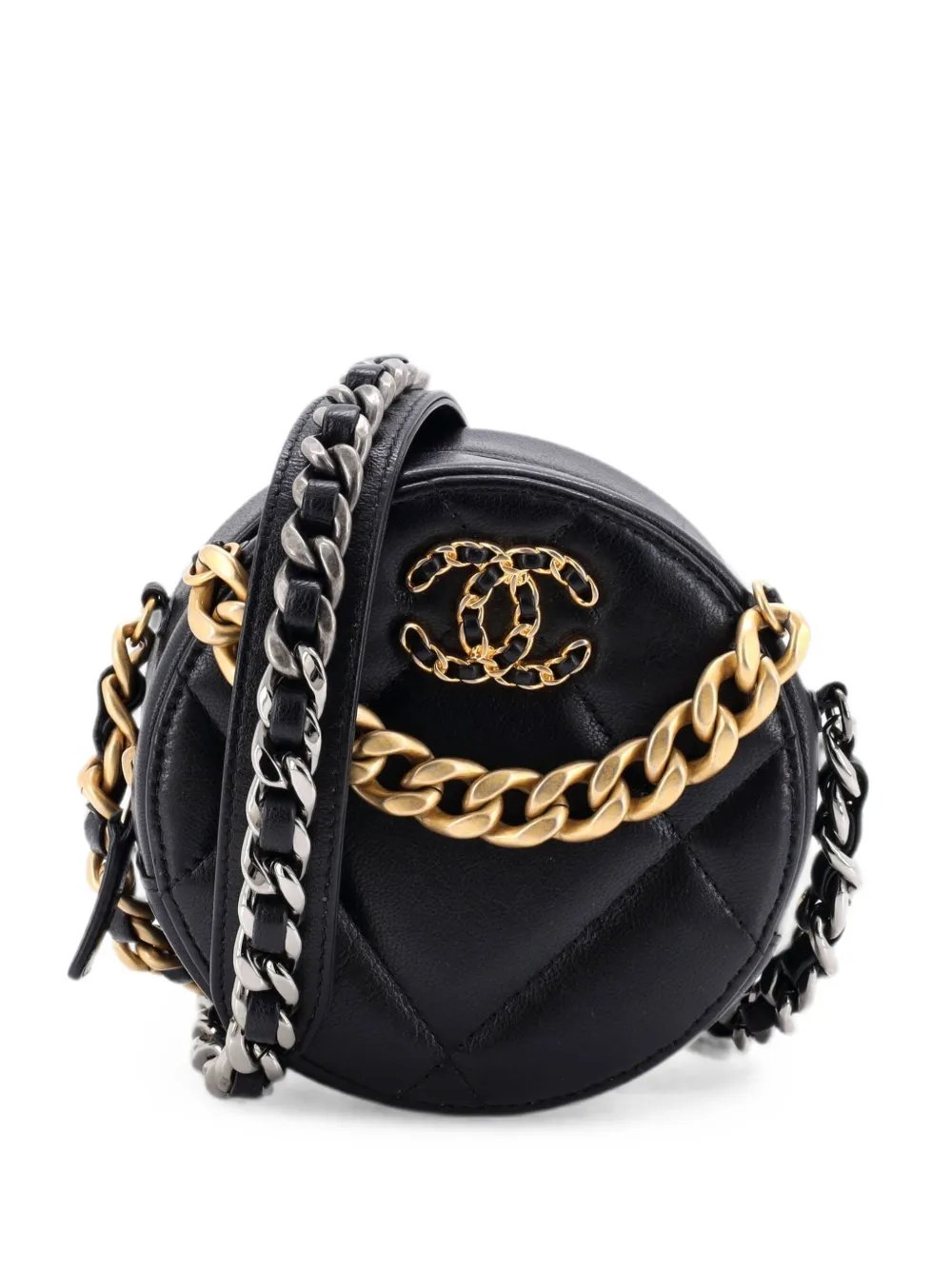 19 Round with Chain Quilted Leather clutch bag