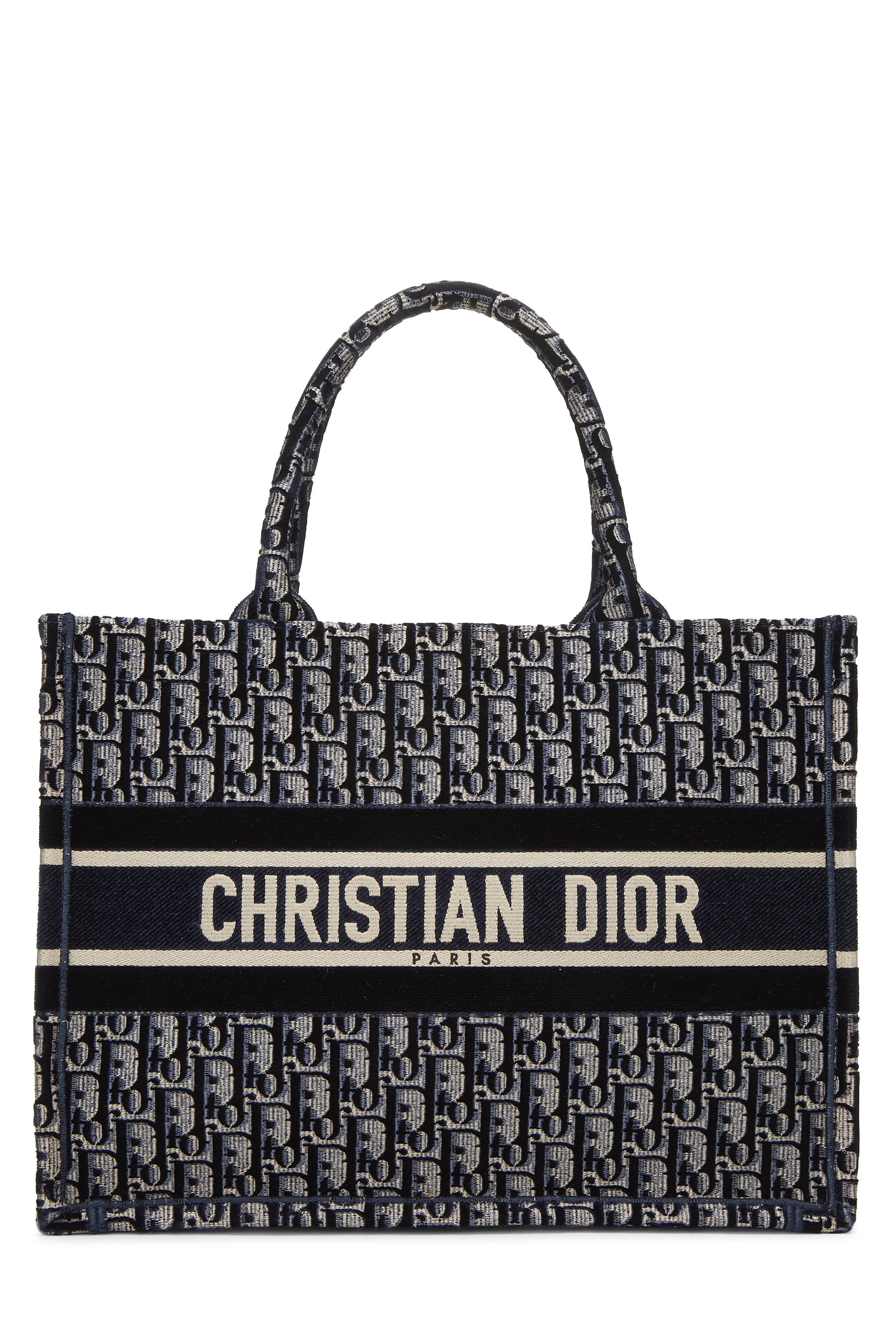 Dior Navy Embroidered Canvas Book Tote Medium