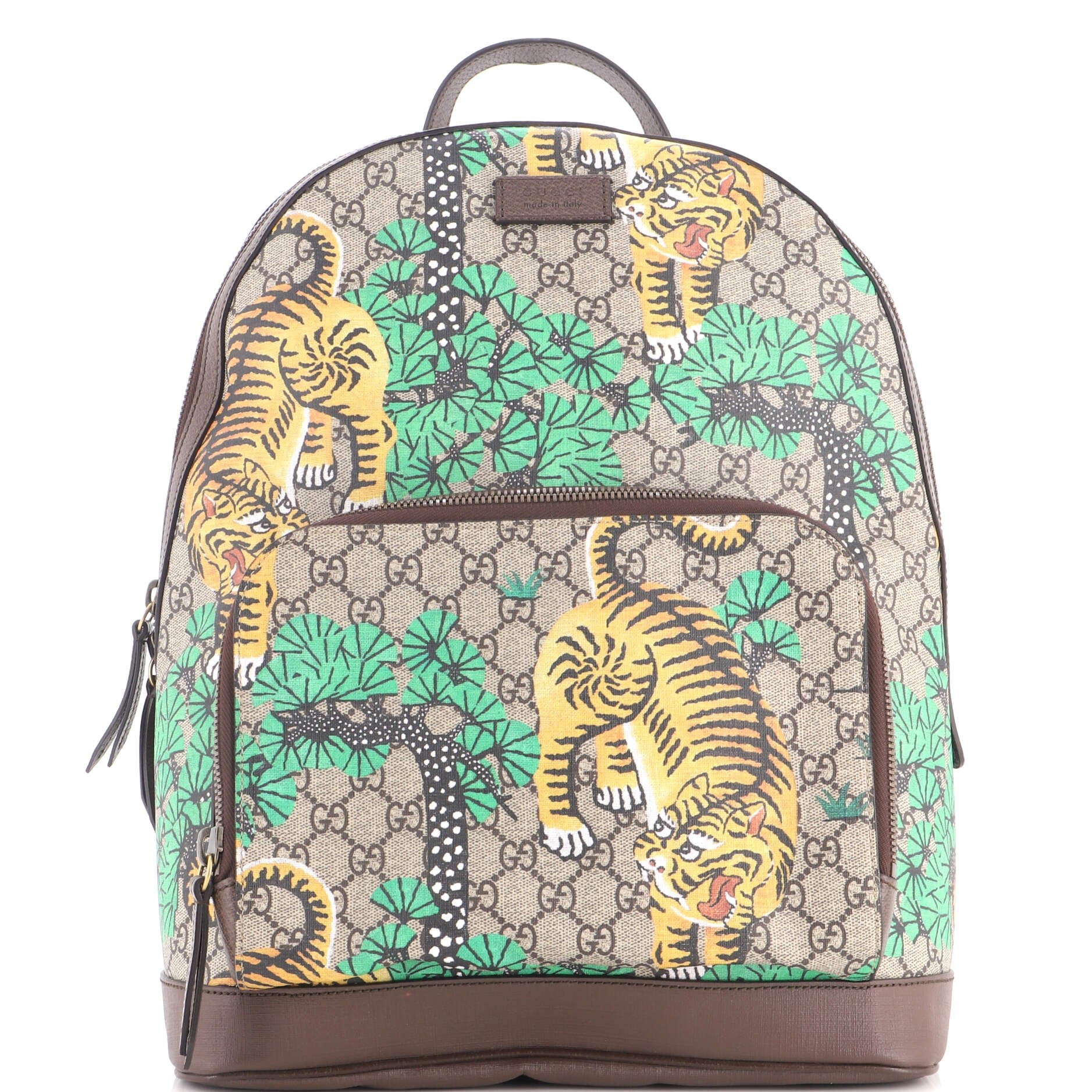 Zip Pocket Backpack Bengal Print GG Coated Canvas Medium