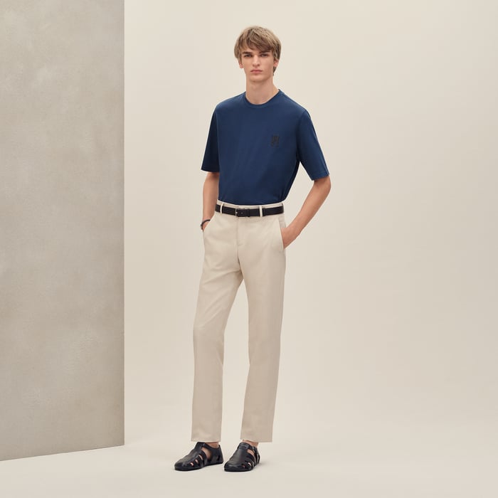 Indigo "H'Cheval" T-shirt With Leather Detail