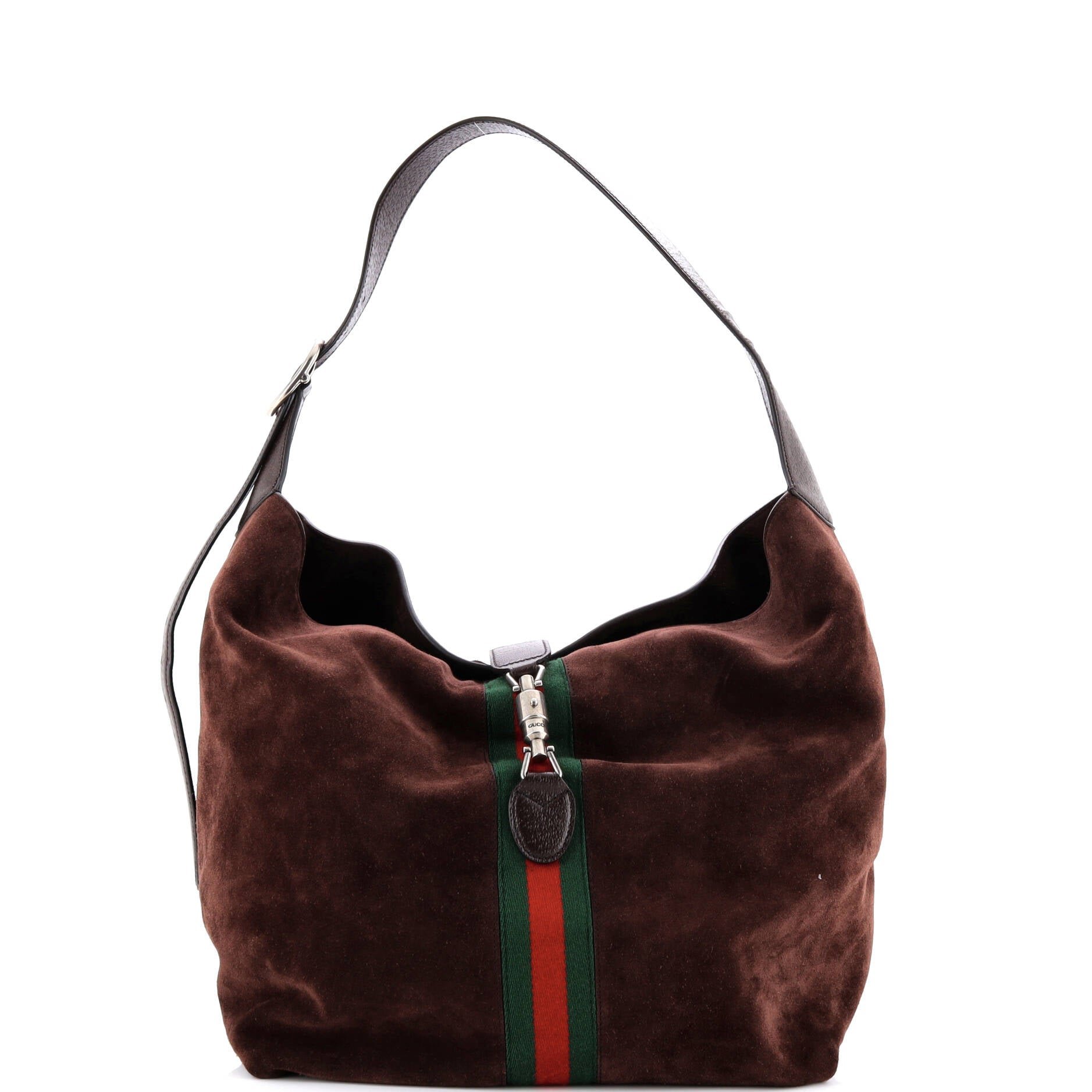 Gucci Web Jackie 1961 Soft Shoulder Bag Suede Medium