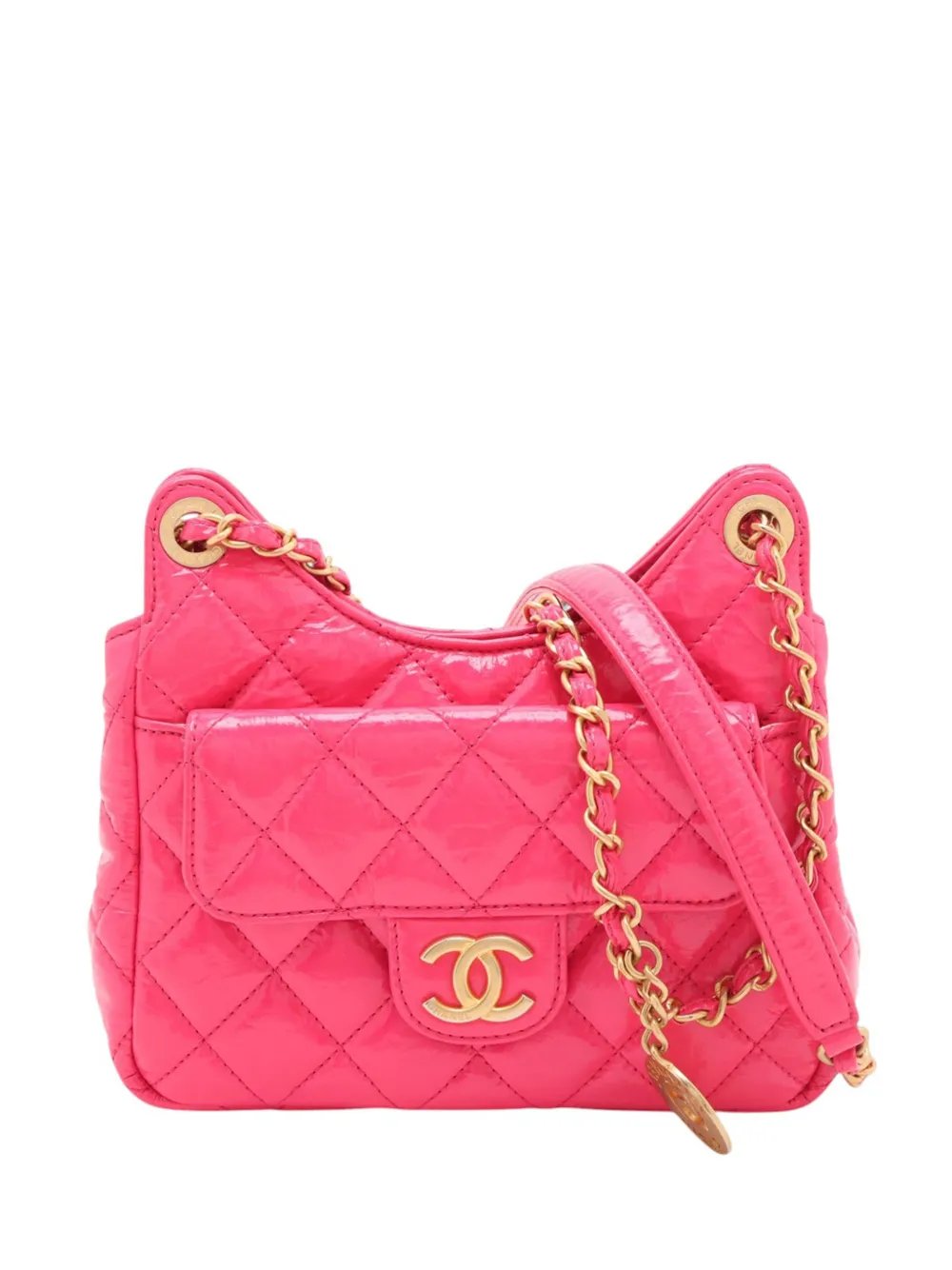 2021-2026 Medium Shiny Crumpled Calfskin Wavy CC Hobo crossbody bag