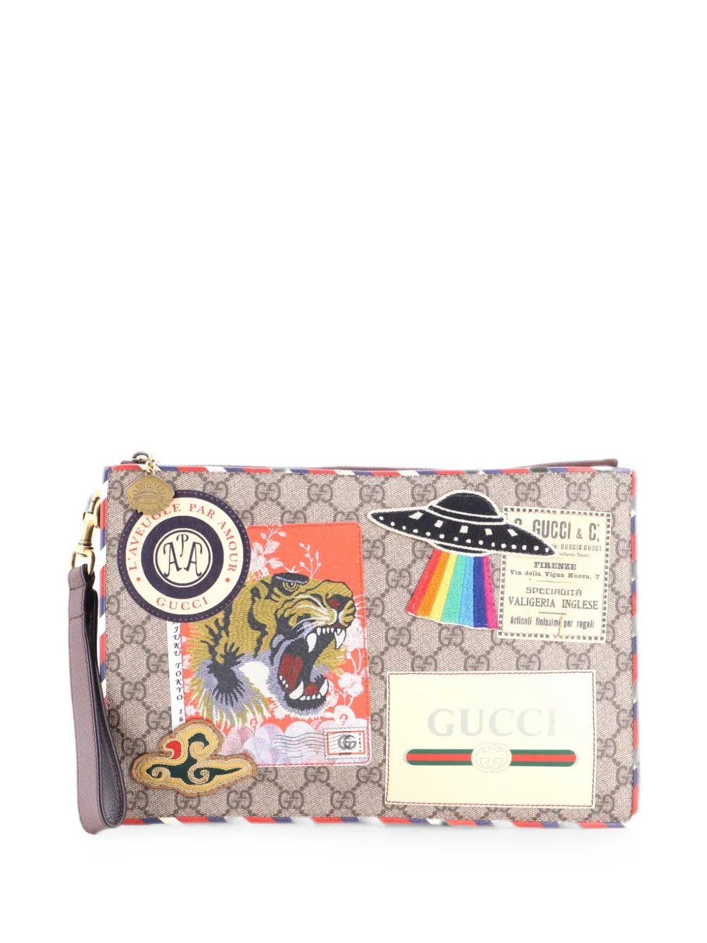 Courrier Pouch GG Coated Canvas with Applique clutch bag