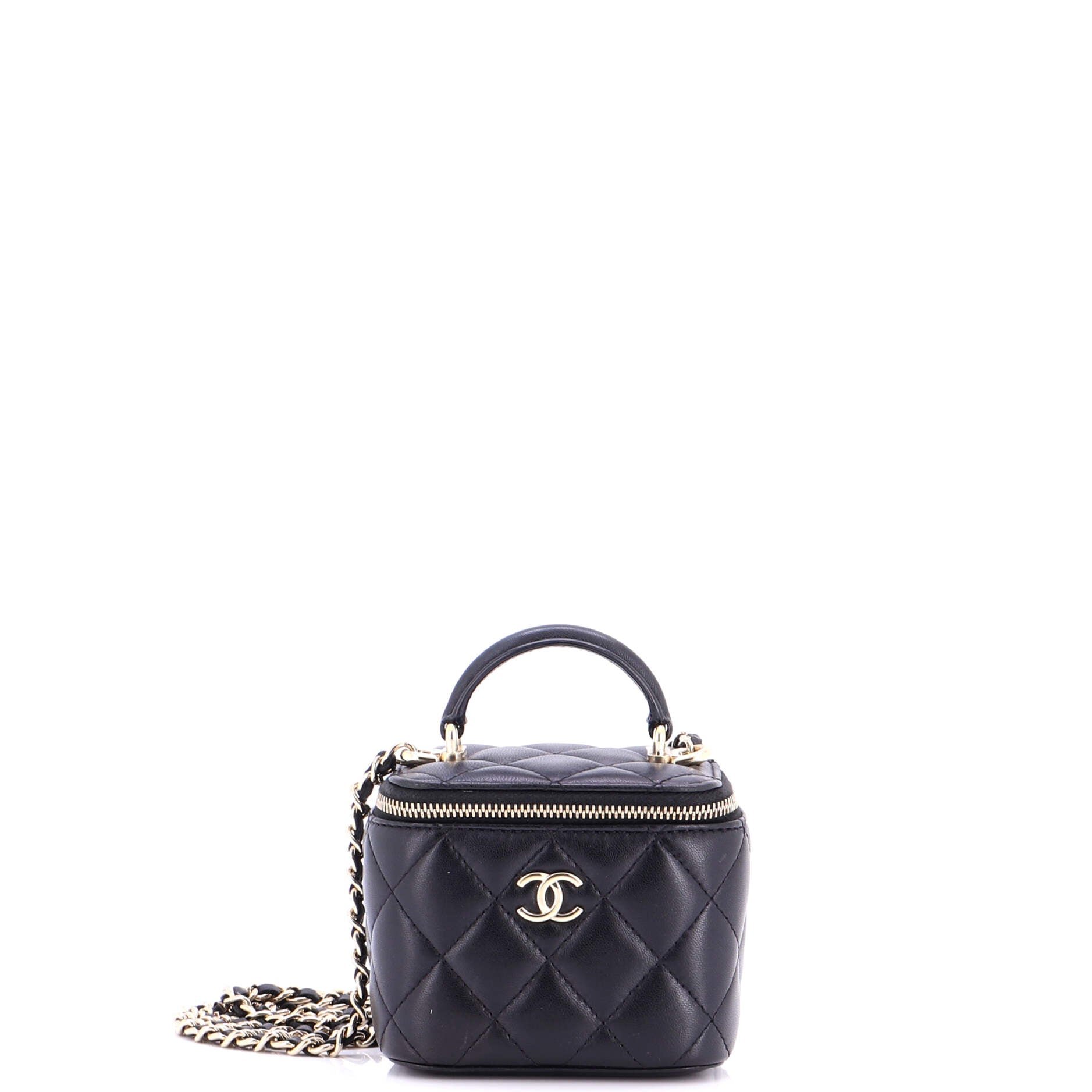 Classic Top Handle Vanity Case with Chain Quilted Lambskin Mini