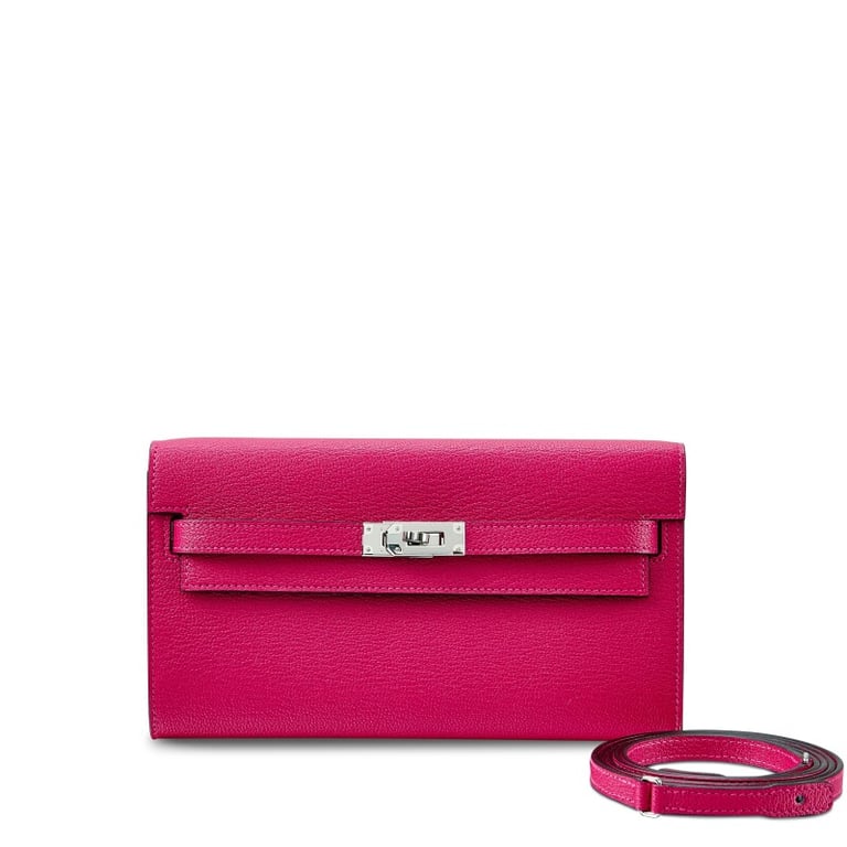 Hermes Framboise Chèvre Mysore Kelly-To-Go Wallet Palladium Hardware, 2022