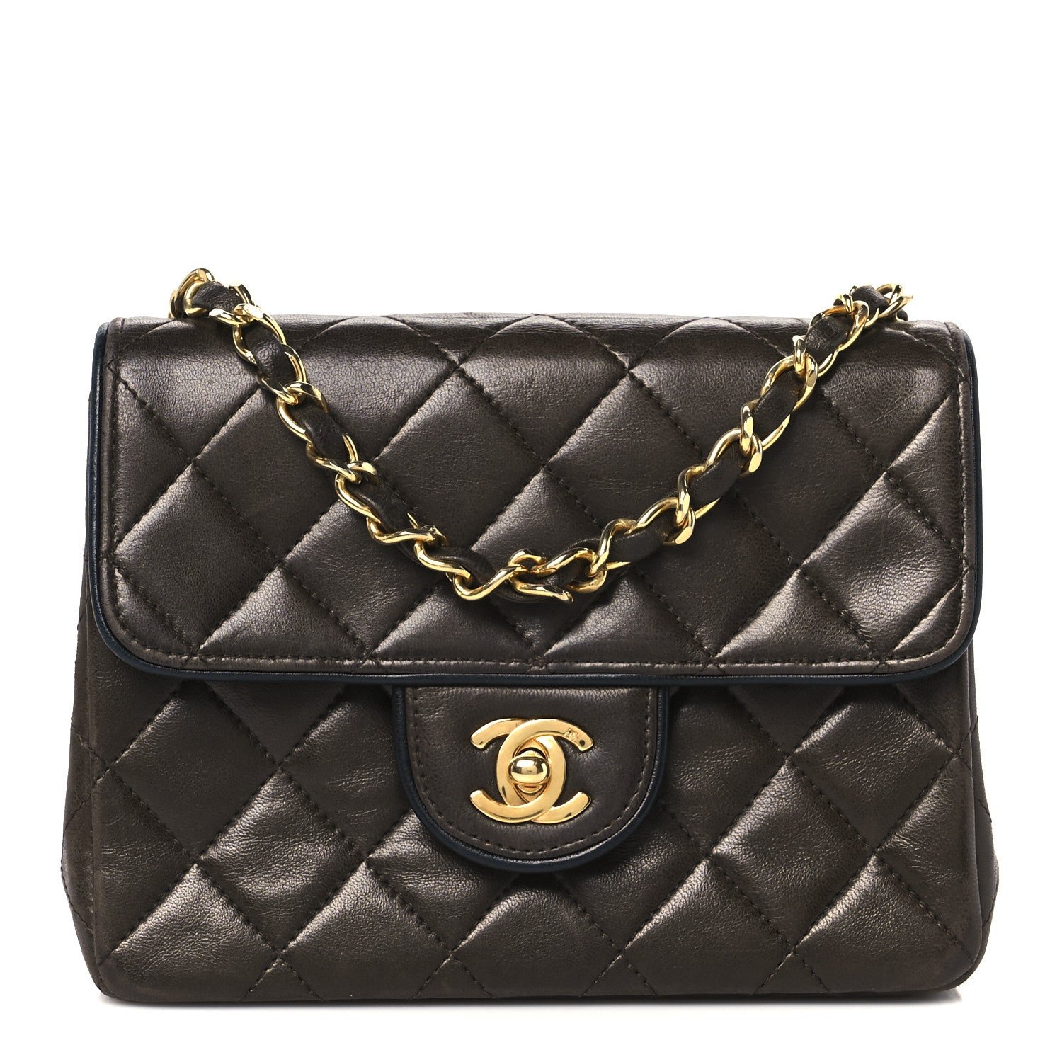 Chanel Lambskin Quilted Mini Square Flap Bag Dark Brown