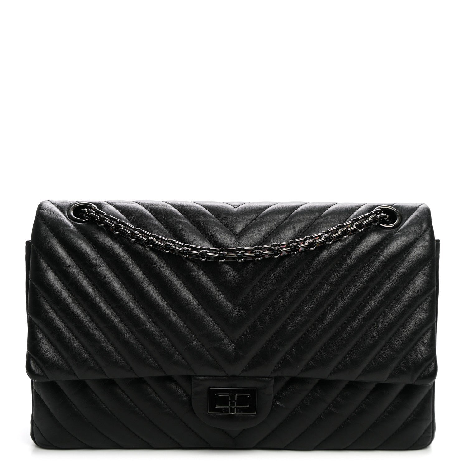 Chanel Aged Calfskin Chevron Quilted 2.55 Reissue 226 So Black