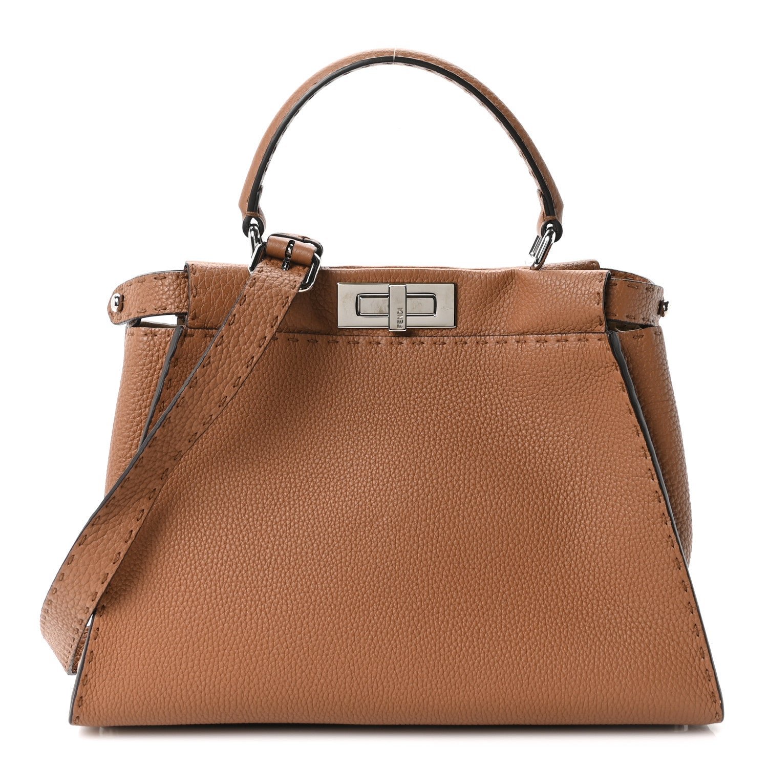 Fendi Cuoio Romano Selleria Bi-Color Medium Peekaboo Iconic Satchel Mou Deserto