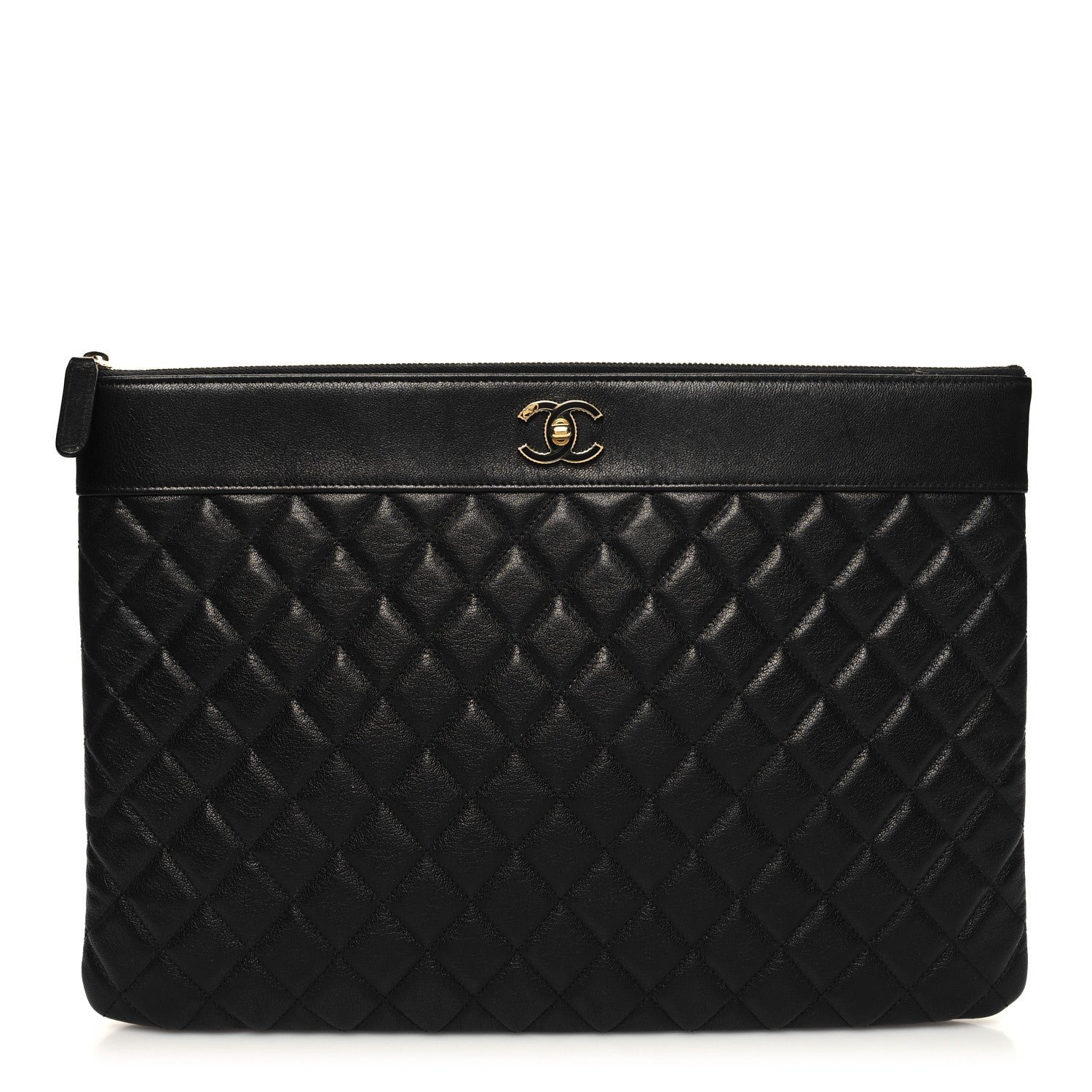 Chanel Sheepskin Quilted Large Vintage Mademoiselle Cosmetic Case Black
