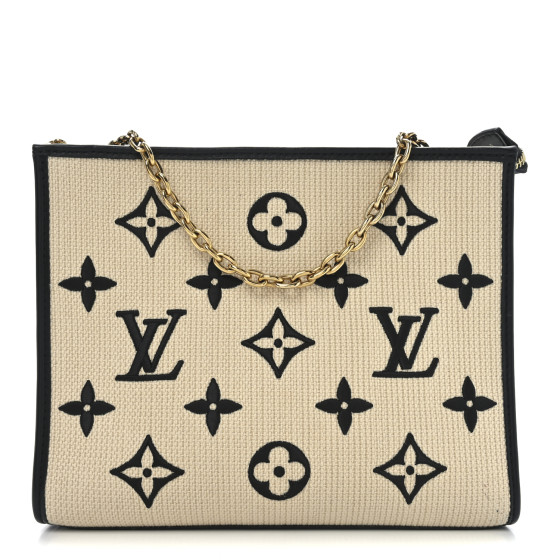Louis Vuitton Raffia Calfskin Monogram Toiletry Pouch 26 On Chain Beige Black