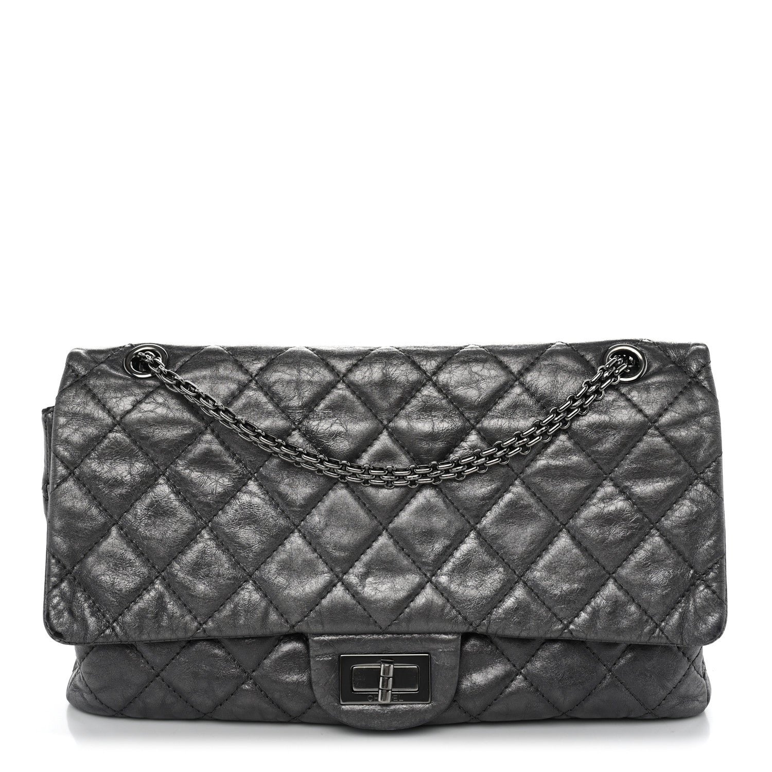 Chanel Metallic Aged Calfskin Quilted 2.55 Reissue 227 Flap Dark Silver