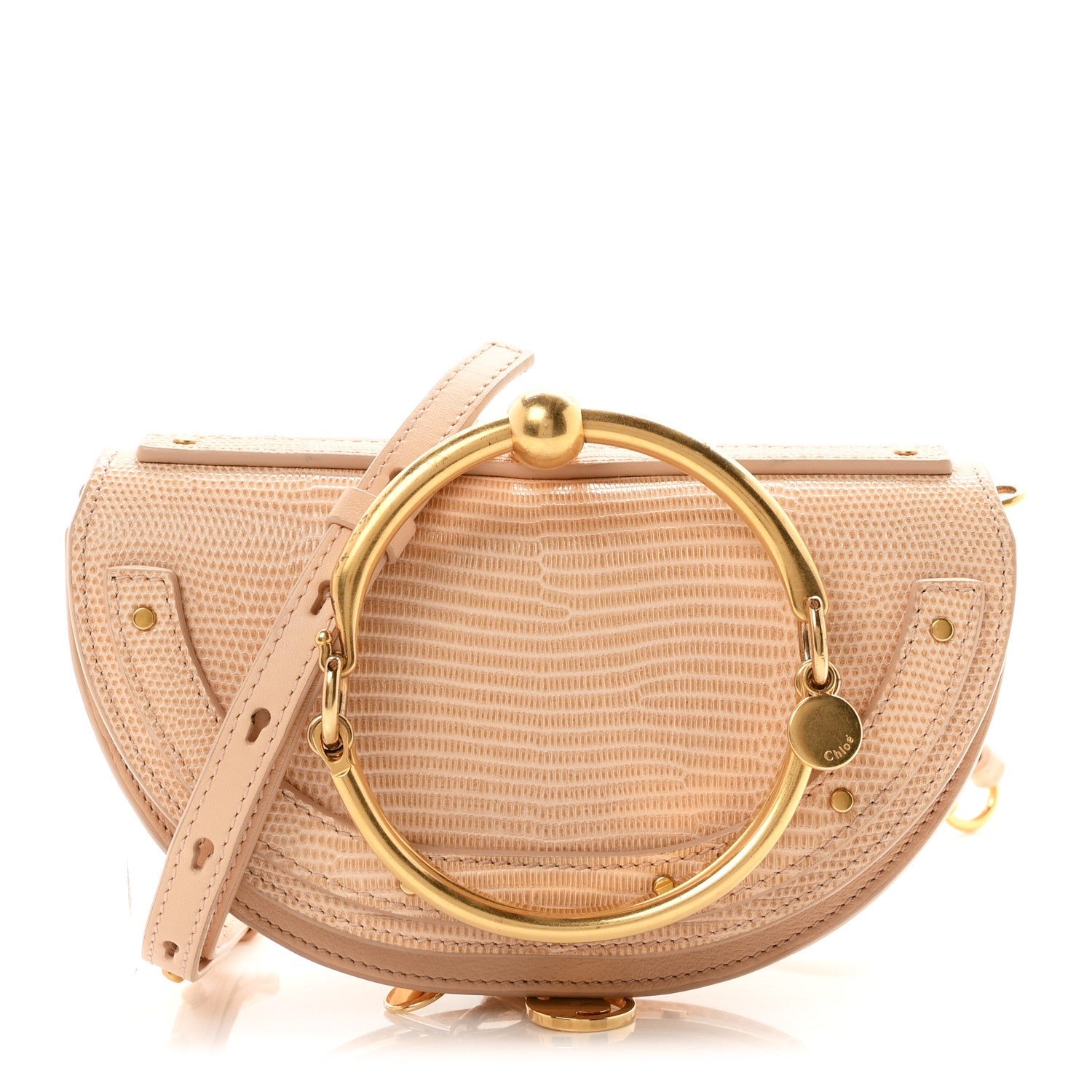 Chloe Calfskin Lizard Embossed Nile Bracelet Minaudiere Bag Pink