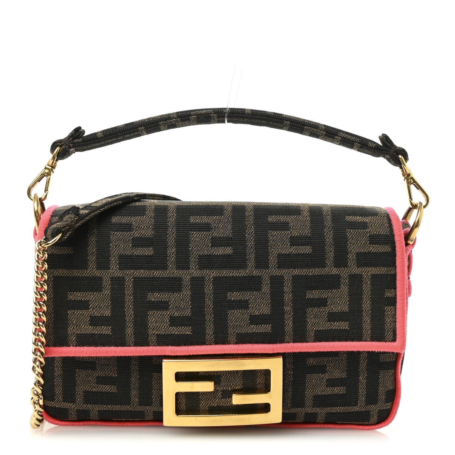Fendi Fabric Jacquard FF 1974 Roma Armor Mini Baguette Tobacco Moro Fuxia Fluo
