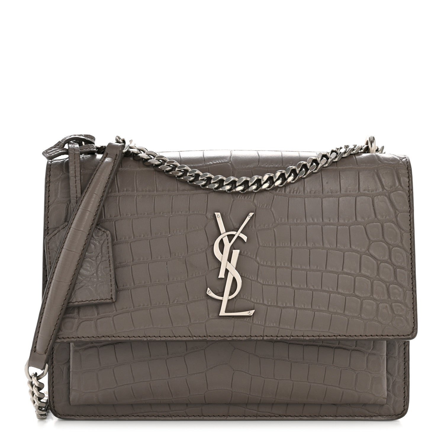 Saint Laurent Saint Laurent Calfskin Crocodile Embossed Medium Monogram Sunset Fog