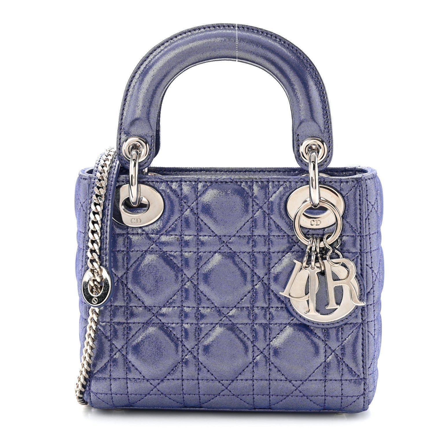 Christian Dior Metallic Lambskin Cannage Mini Lady Dior Dew Bleu