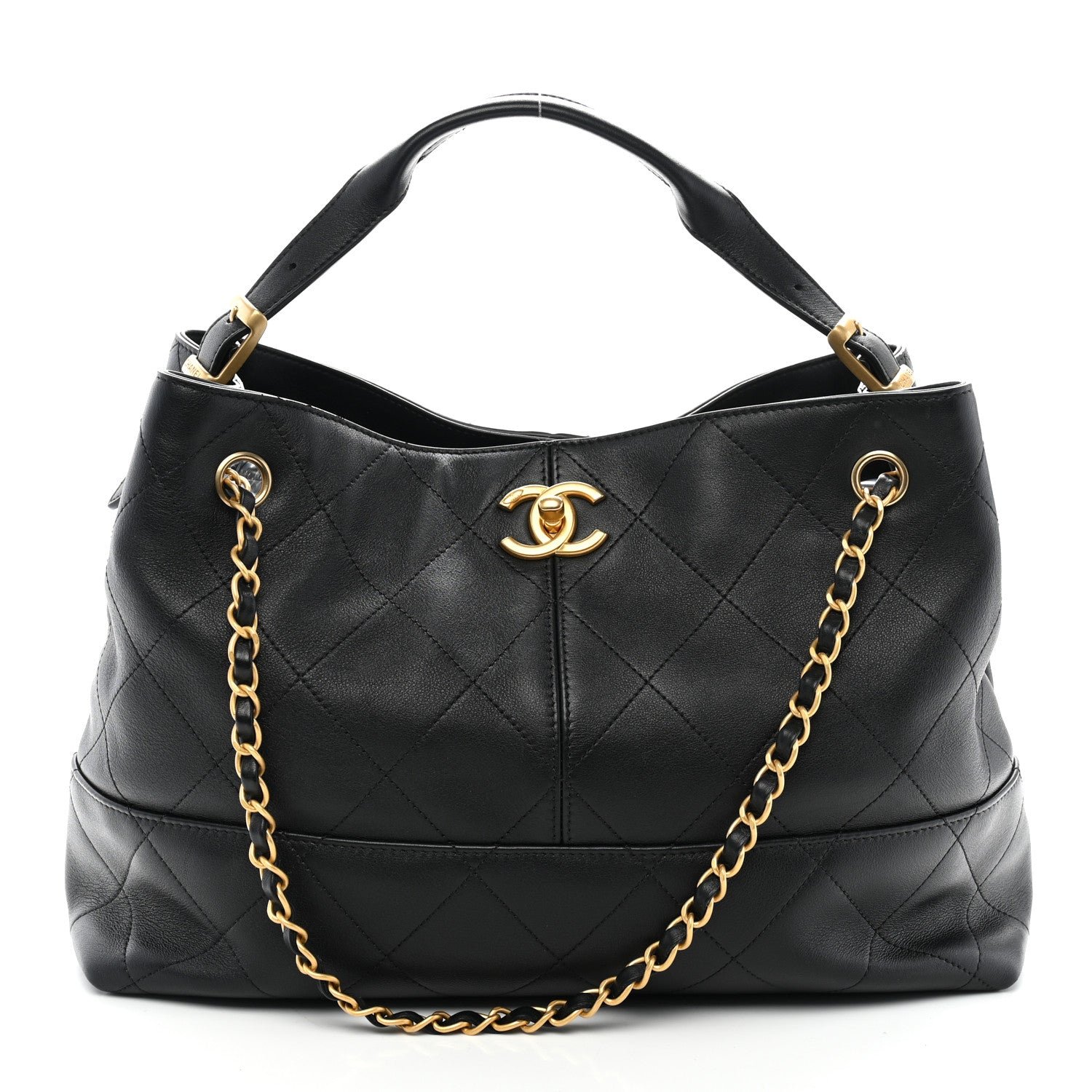 Chanel Calfskin Quilted Small Coco Base Shopping Bag Black