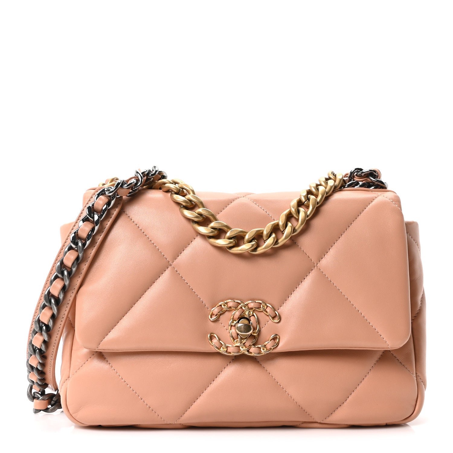 Chanel Lambskin Quilted Medium Chanel 19 Flap Beige