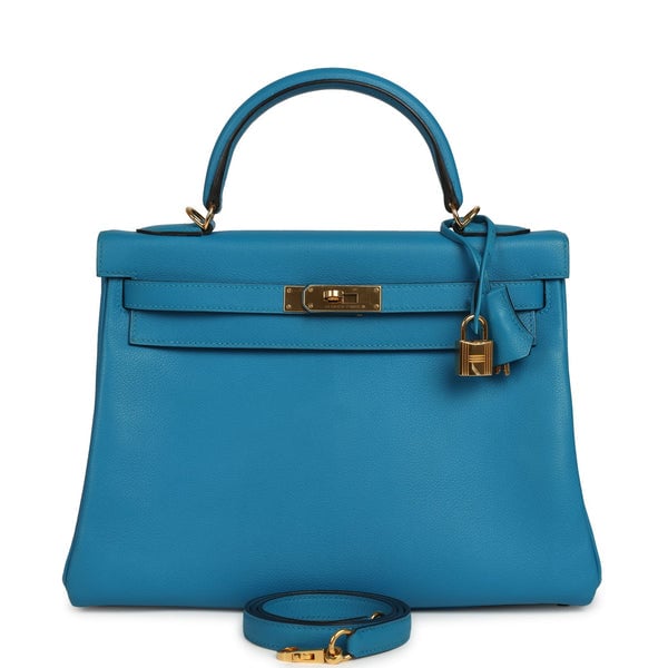 Hermes Pre-owned Hermes Kelly Retourne 32 Bleu Zanzibar Evercolor Gold Hardware