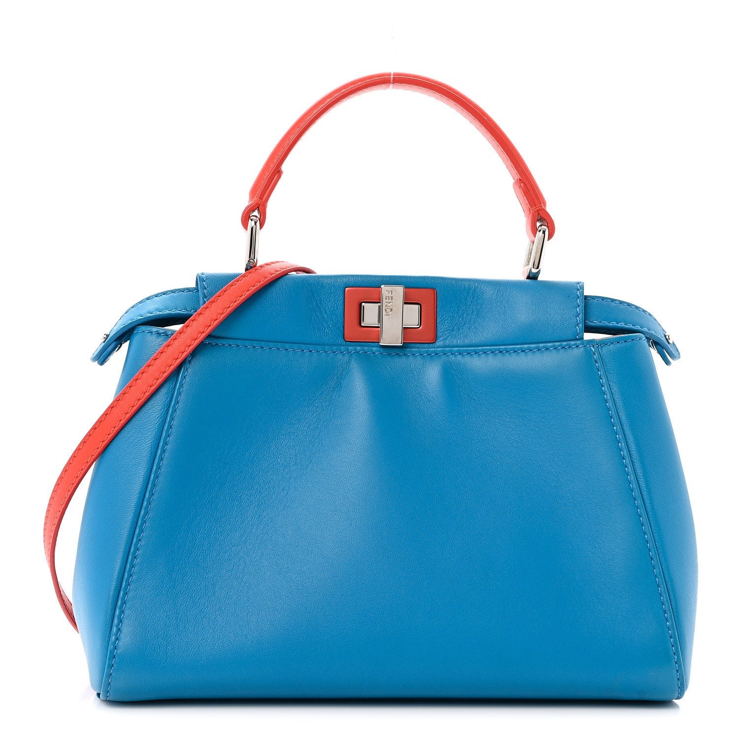 Fendi Nappa Colorblock Mini Peekaboo Iconic Satchel Blue Royal Papavero Cuoio