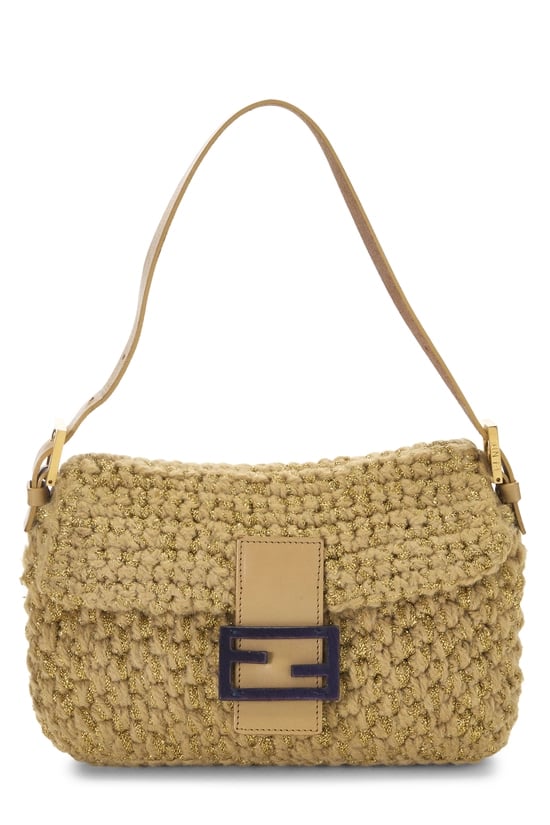 Metallic Beige Crochet Baguette