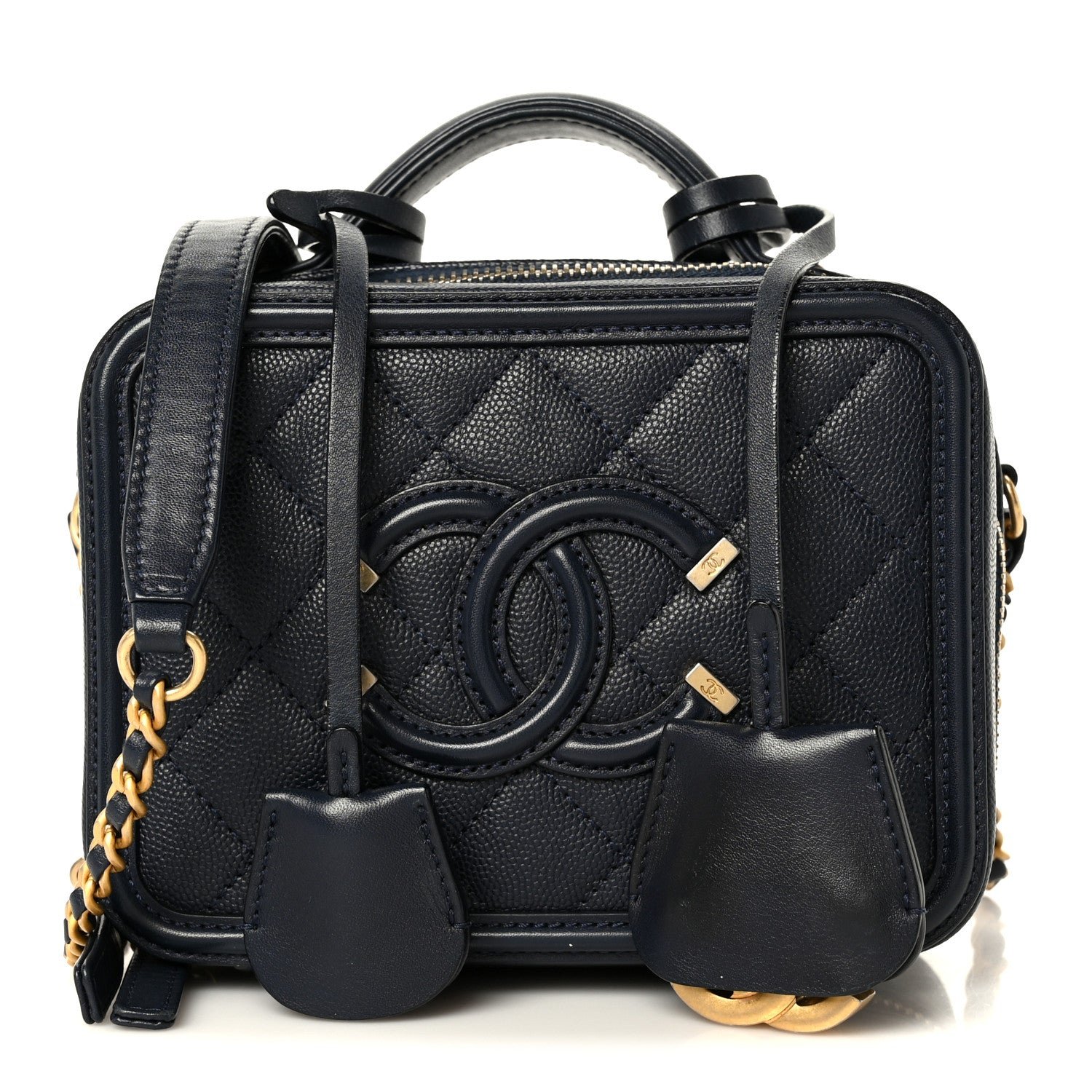 Chanel Caviar Quilted Small CC Filigree Vanity Case Navy