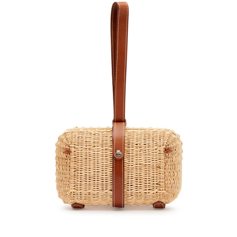 Fauve Barenia Picnic Wicker Osier Clutch Bag Palladium Hardware, 2017