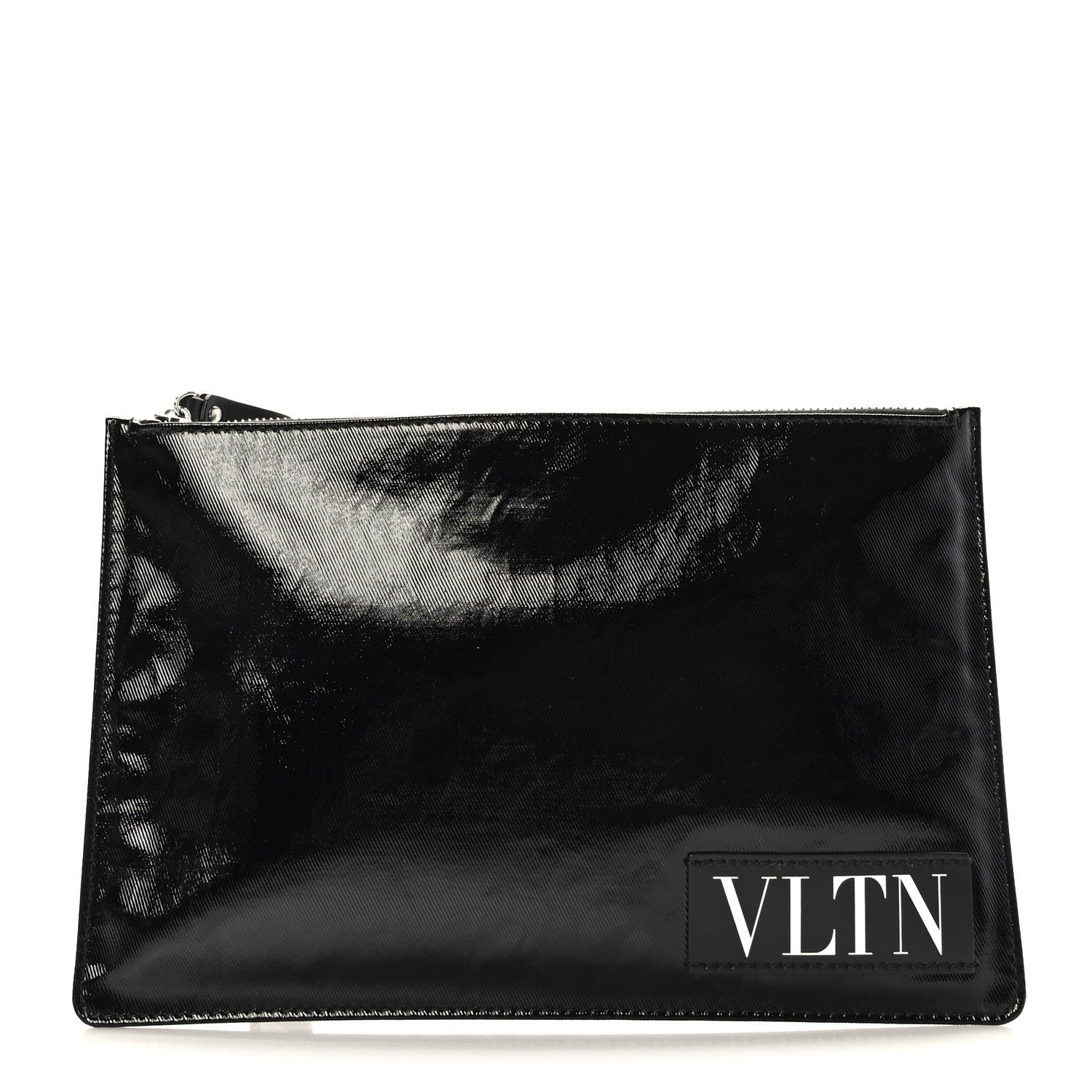 Valentino Garavani Vinyl VLTN Large Flat Zip Pouch Black