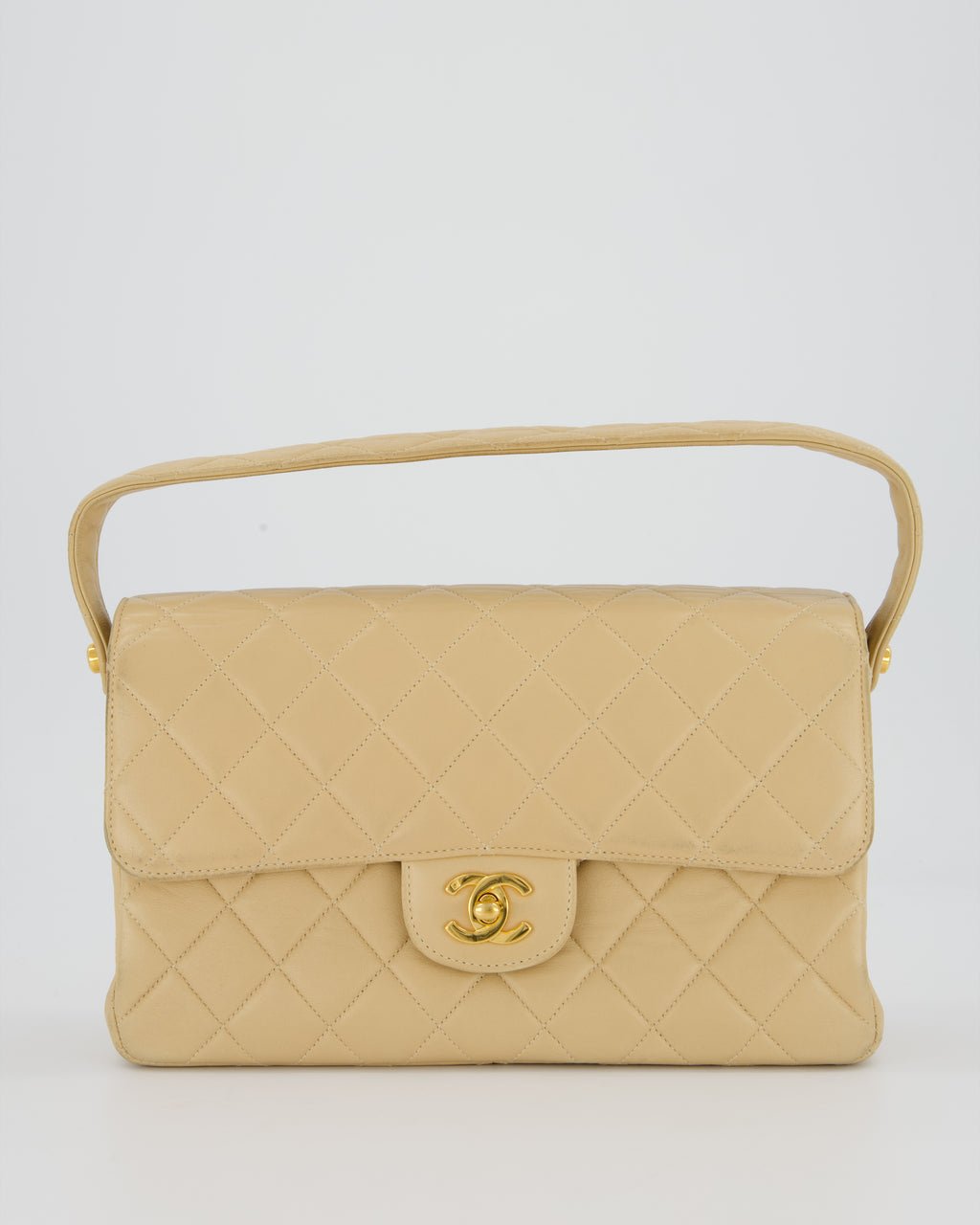 *RARE* Chanel Vintage Medium Double-Sided Flap Bag in Beige Lambskin Leather with 24k Gold Hardware