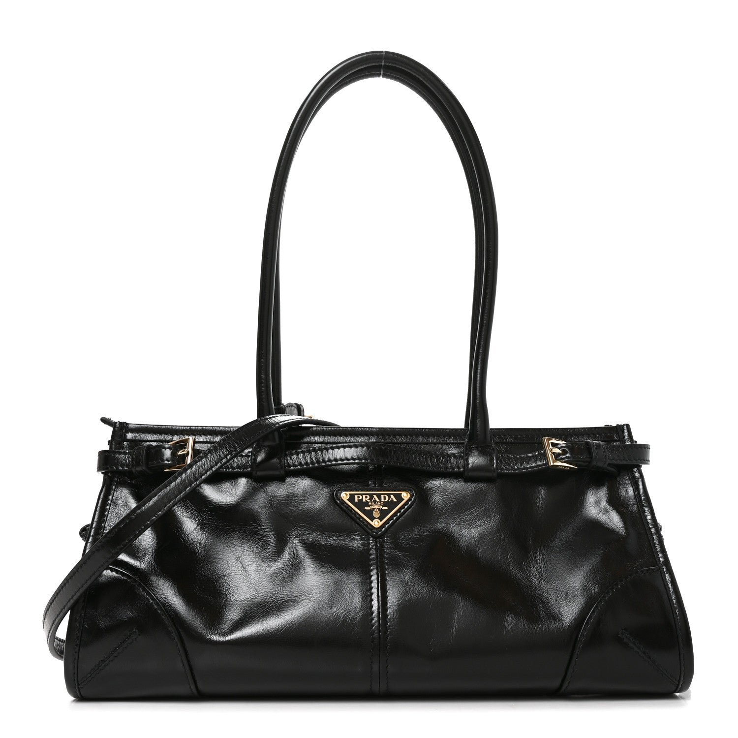 Prada Soft Lux Calfskin Triangle Medium Bonnie Shoulder Bag Black