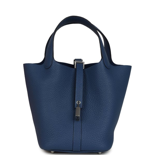 Hermes Picotin Lock 18 Bleu Tie Clemence Palladium Hardware