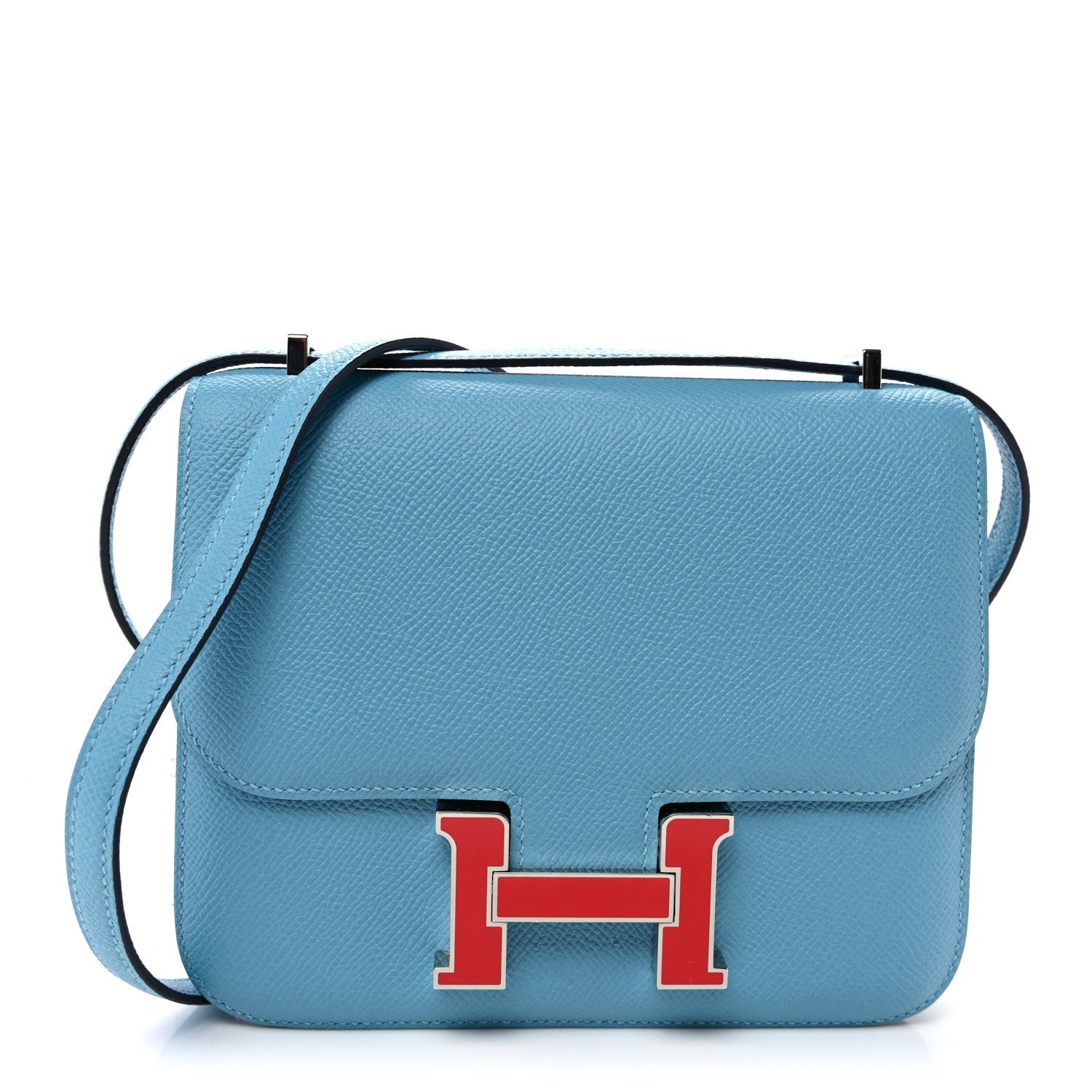 Hermes Epsom Enamel Constance 18 Bleu Du Nord Rouge de Coeur