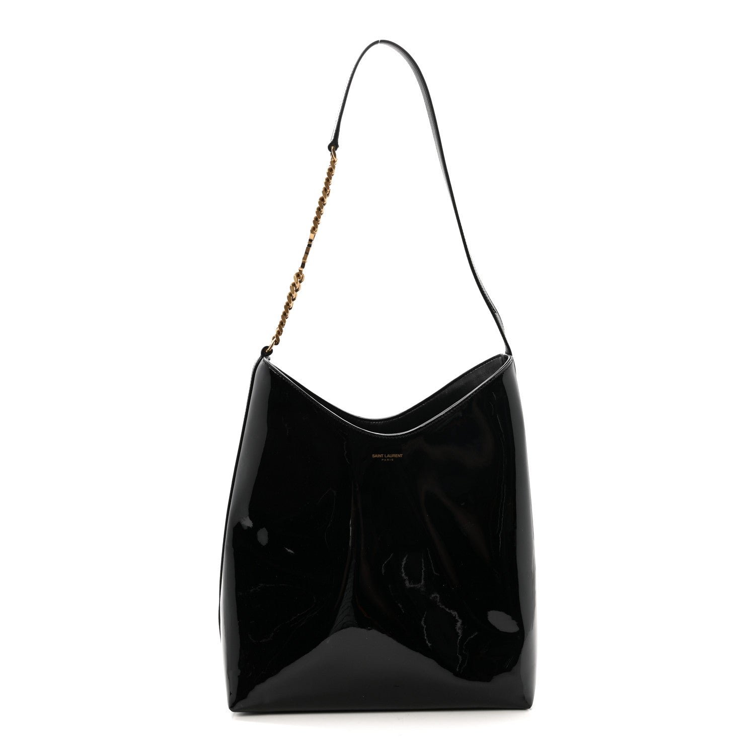 Saint Laurent Patent Calfskin Rendez-Vous Hobo Black