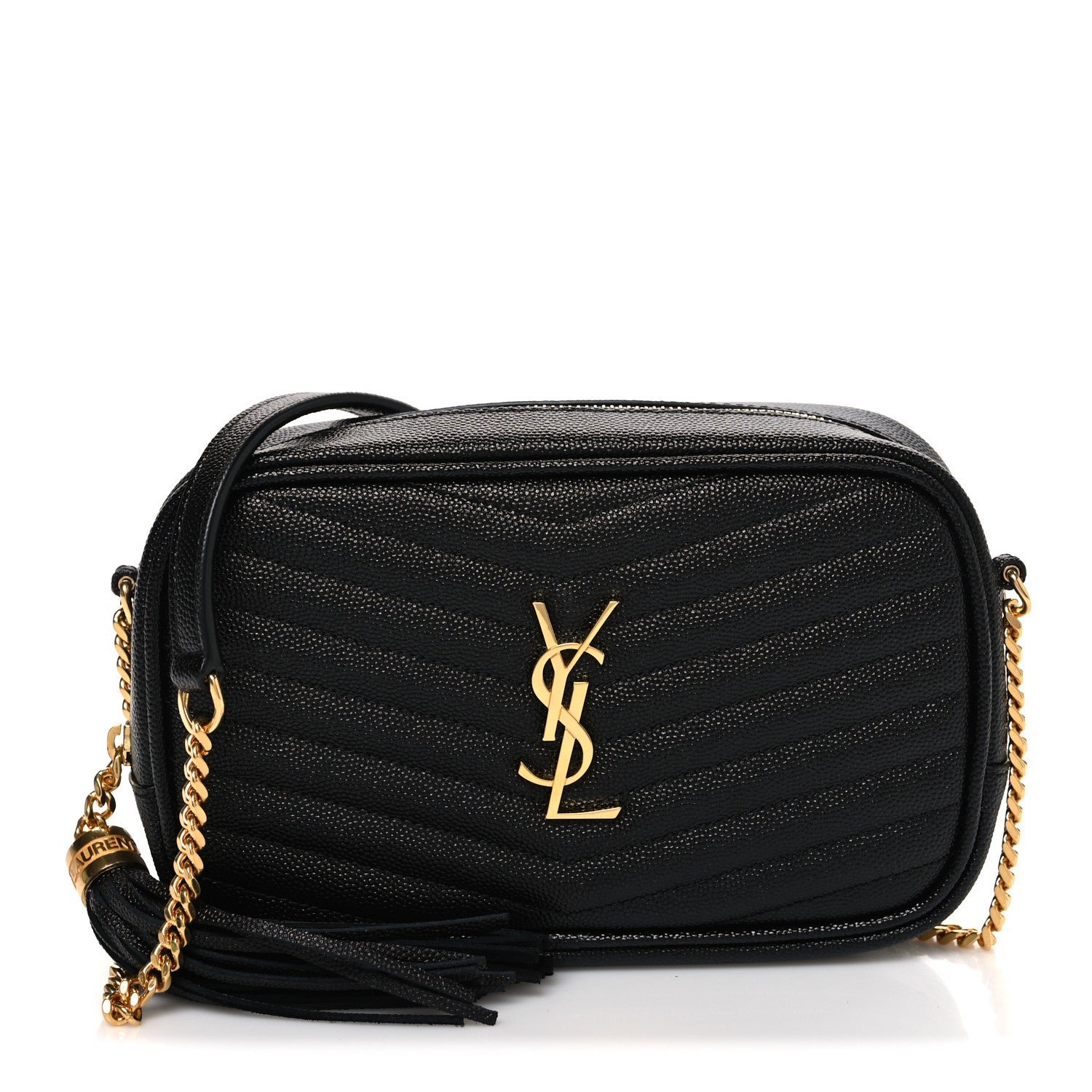 Saint Laurent Saint Laurent Grain De Poudre Matelasse Monogram Mini Lou Camera Bag Black