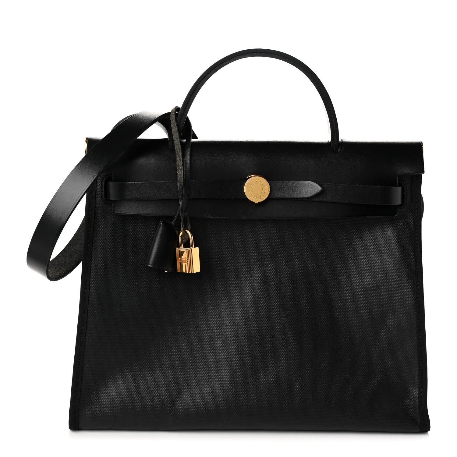 Hermes Toile H Berline Vache Hunter Herbag Zip PM 31 Black Ecru
