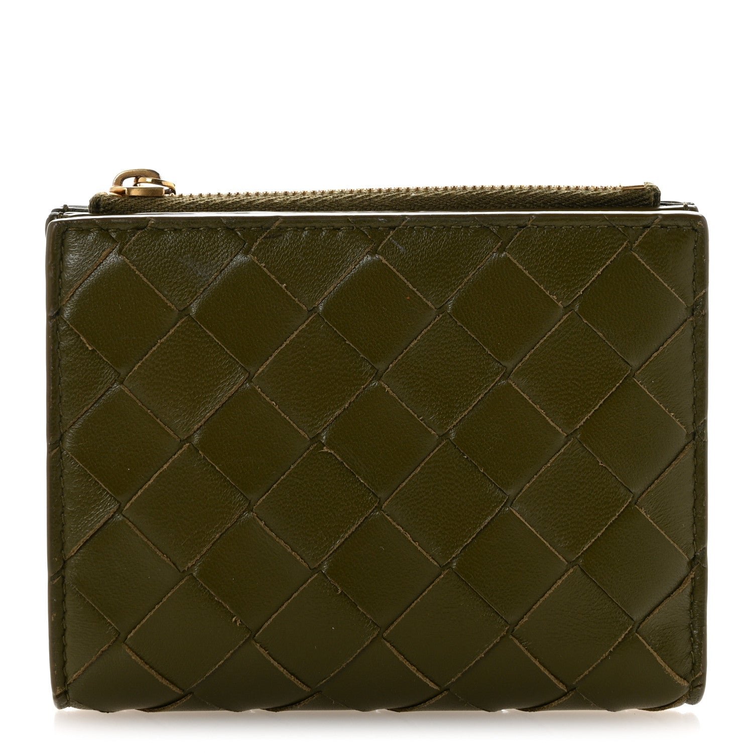 Bottega Veneta Bottega Veneta Nappa Intrecciato Small Bi-Fold Zip Wallet Kaki Fondent