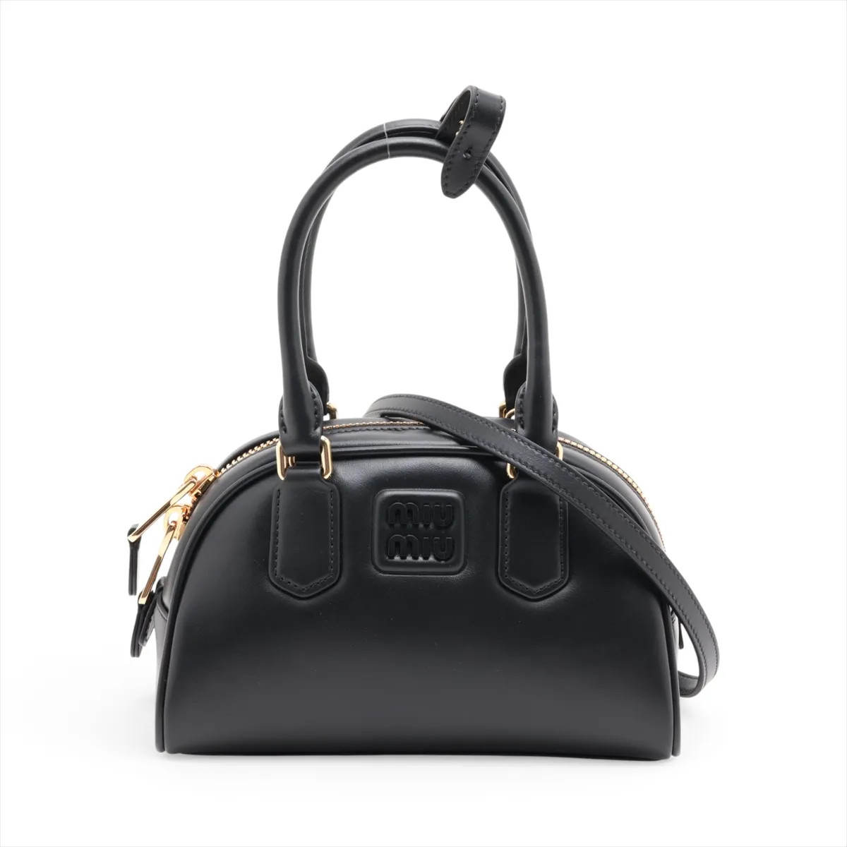 Miu Miu Arkady 5BB191 Leather 2 Way Handbag Black