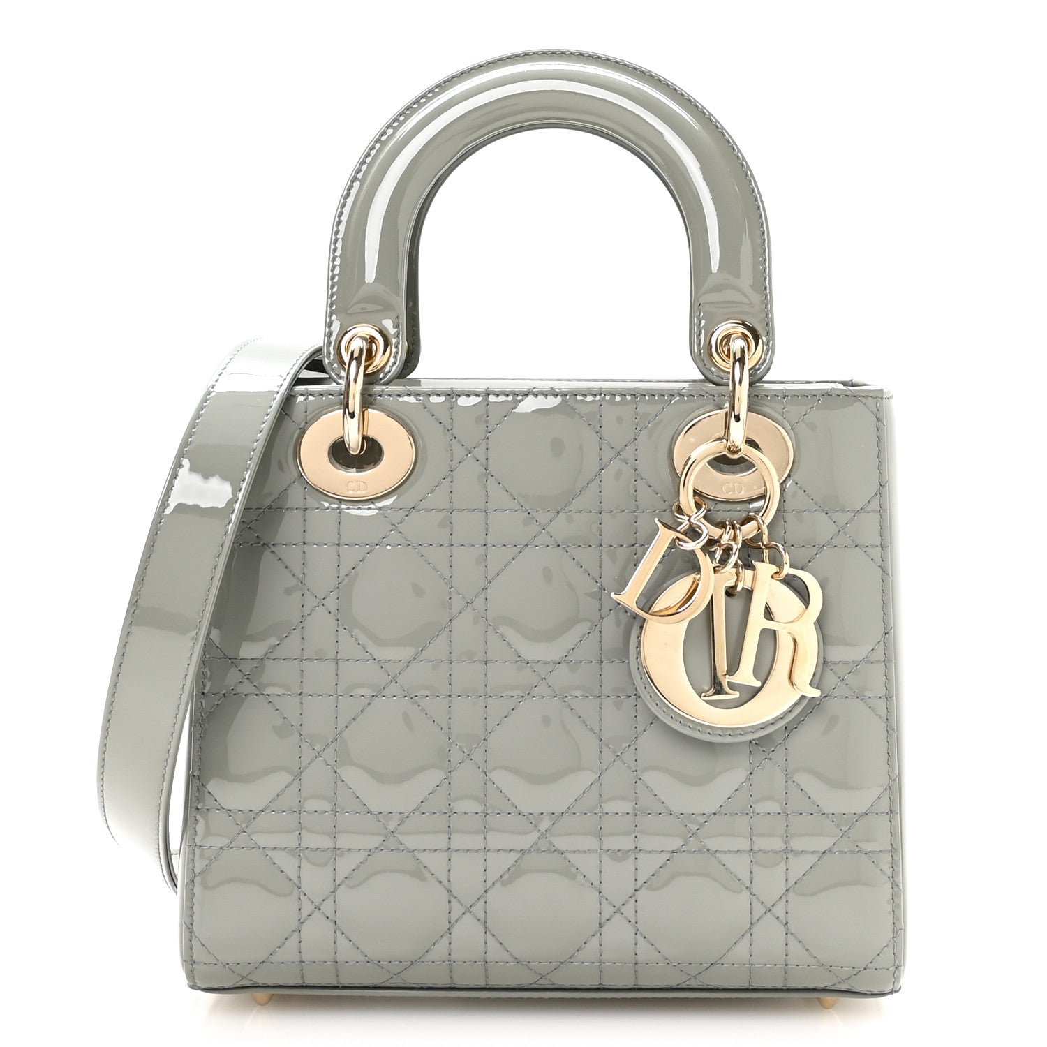 Christian Dior Patent Cannage Small Lady Dior Grey