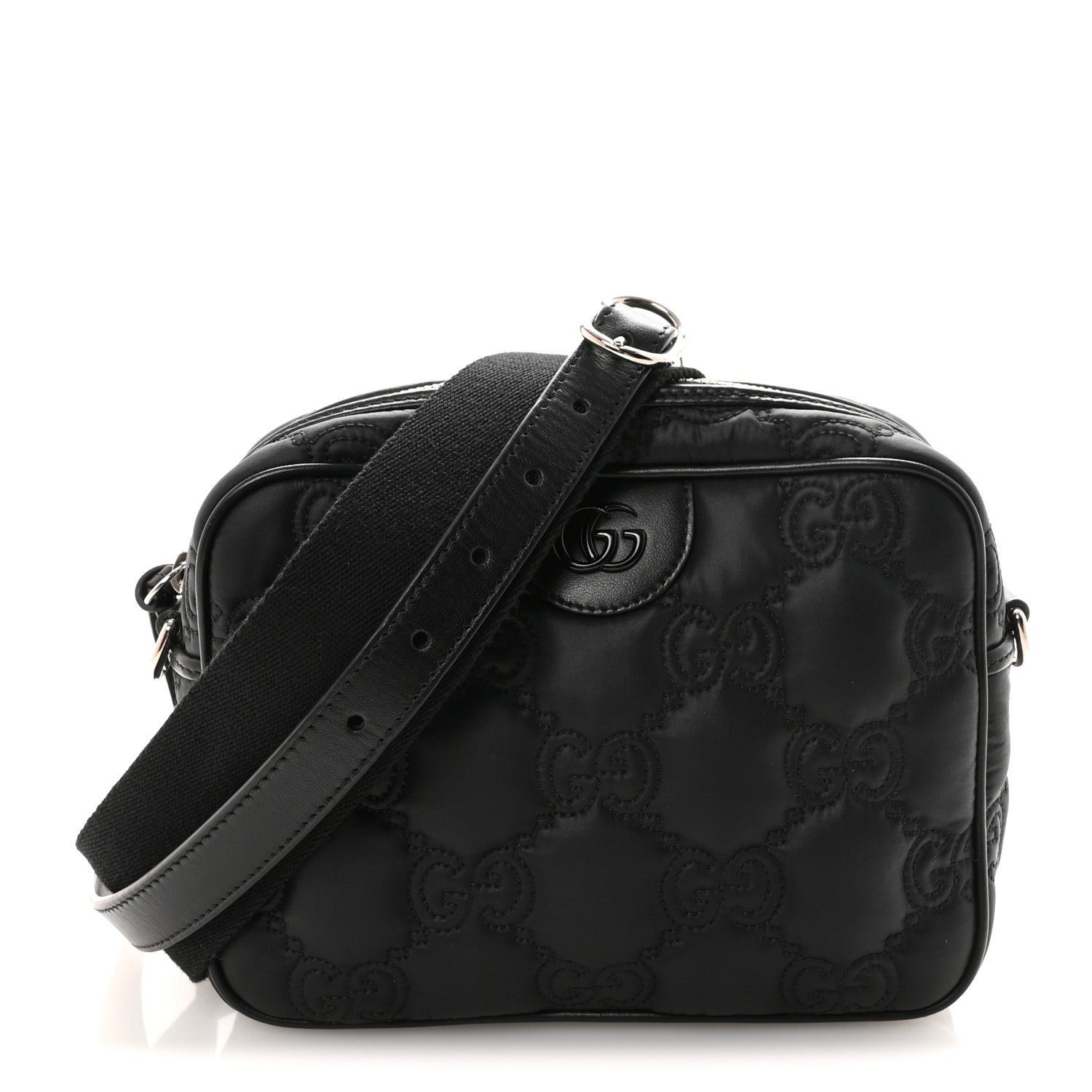Gucci Nylon Calfskin Enamel GG Matelasse Shoulder Bag Black