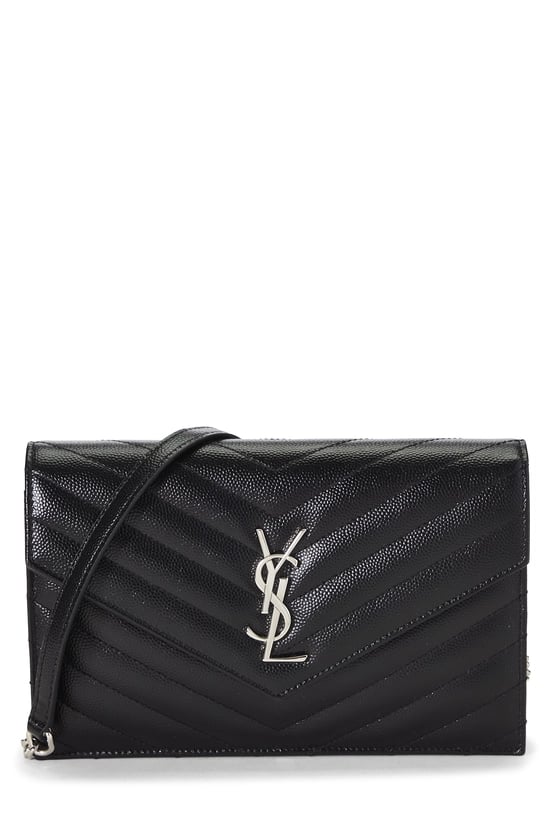 Black Grained Calfskin Envelope Wallet On Chain (WOC)