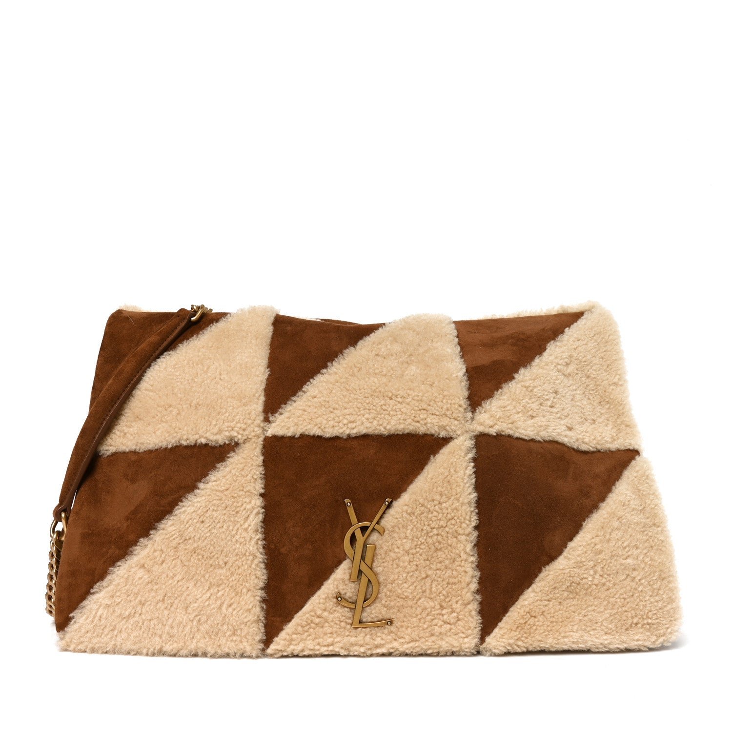 Saint Laurent Suede Shearling Patchwork Monogram Giant Jamie Brown Beige