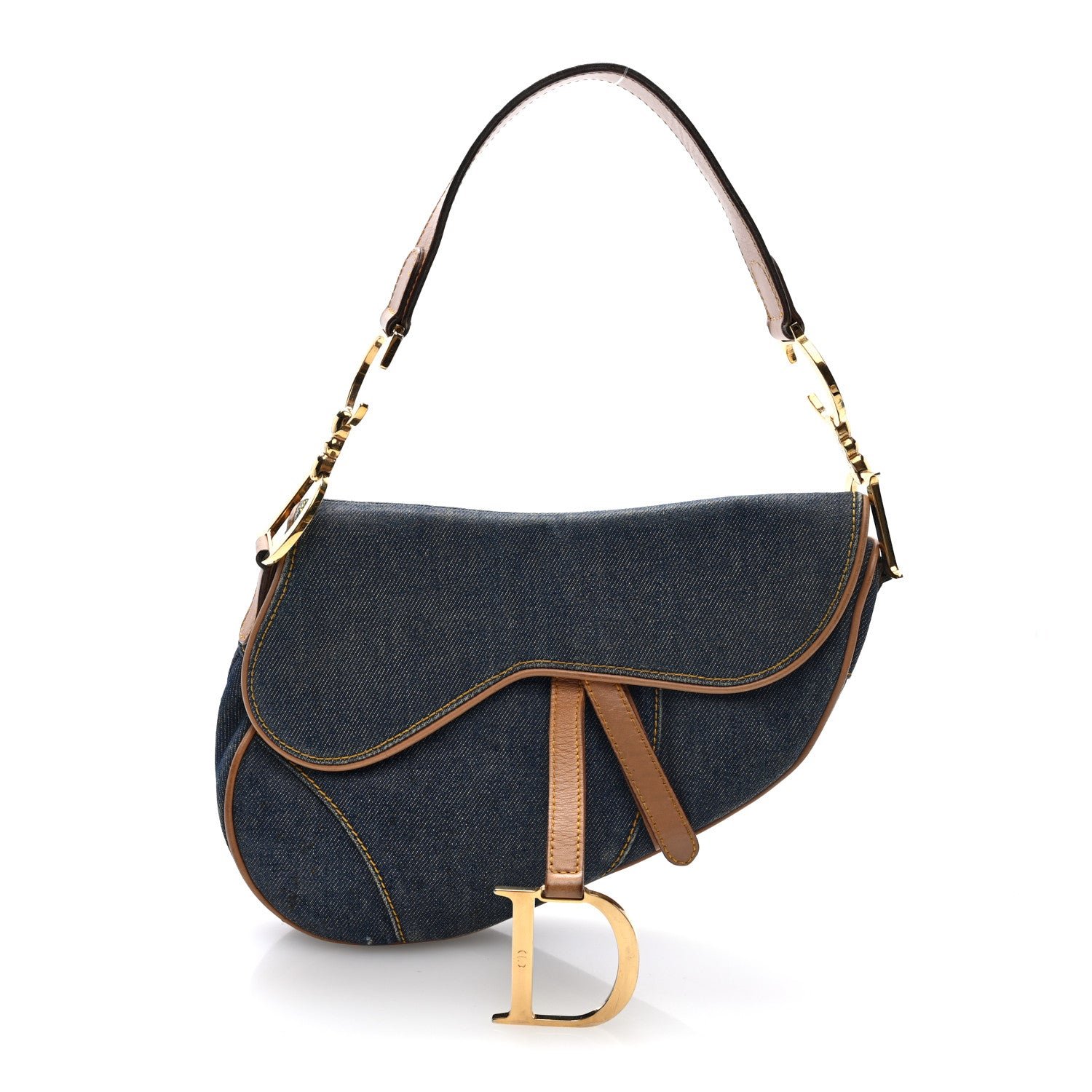Christian Dior Denim Calfskin Saddle Bag Blue