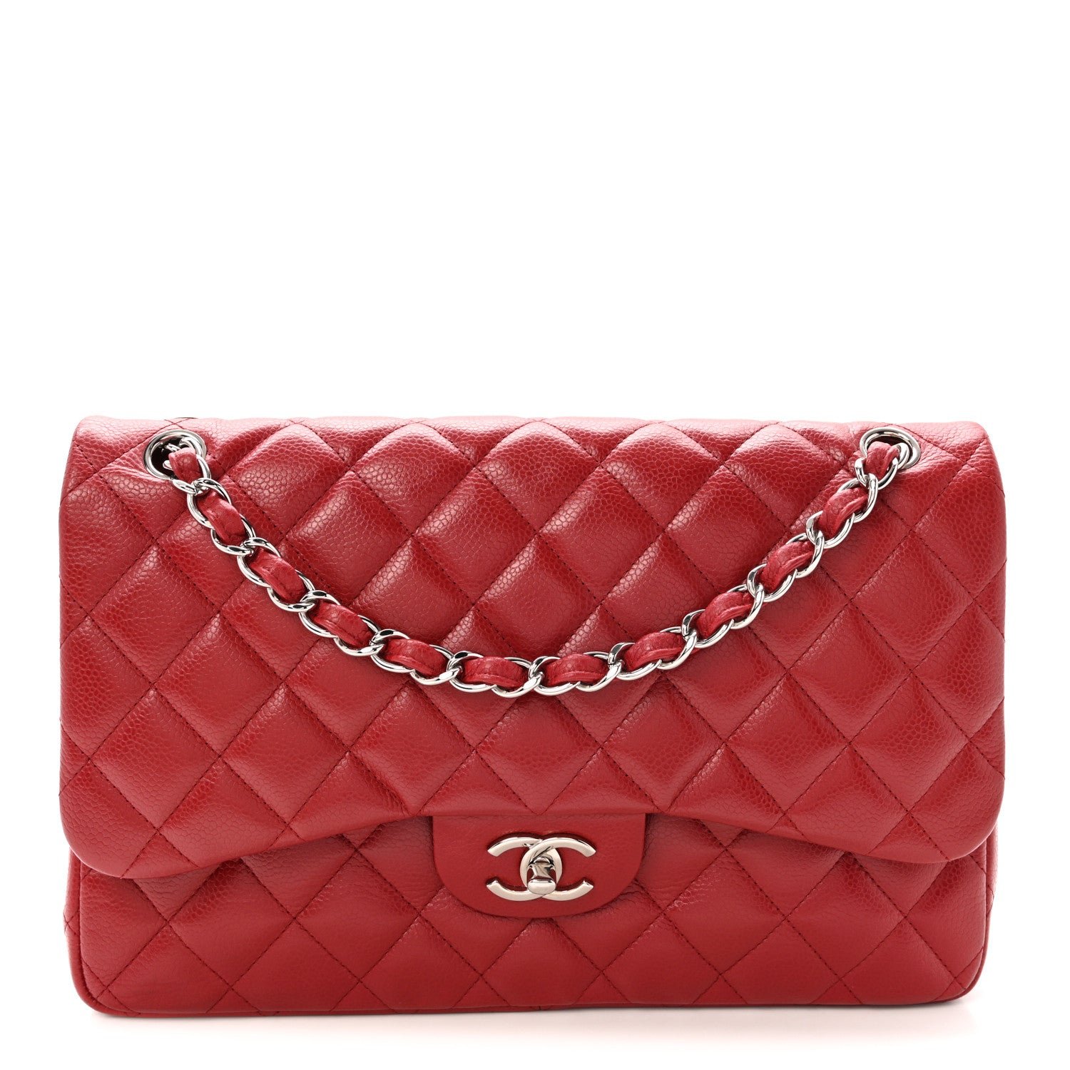 Chanel Caviar Quilted Jumbo Double Flap Red
